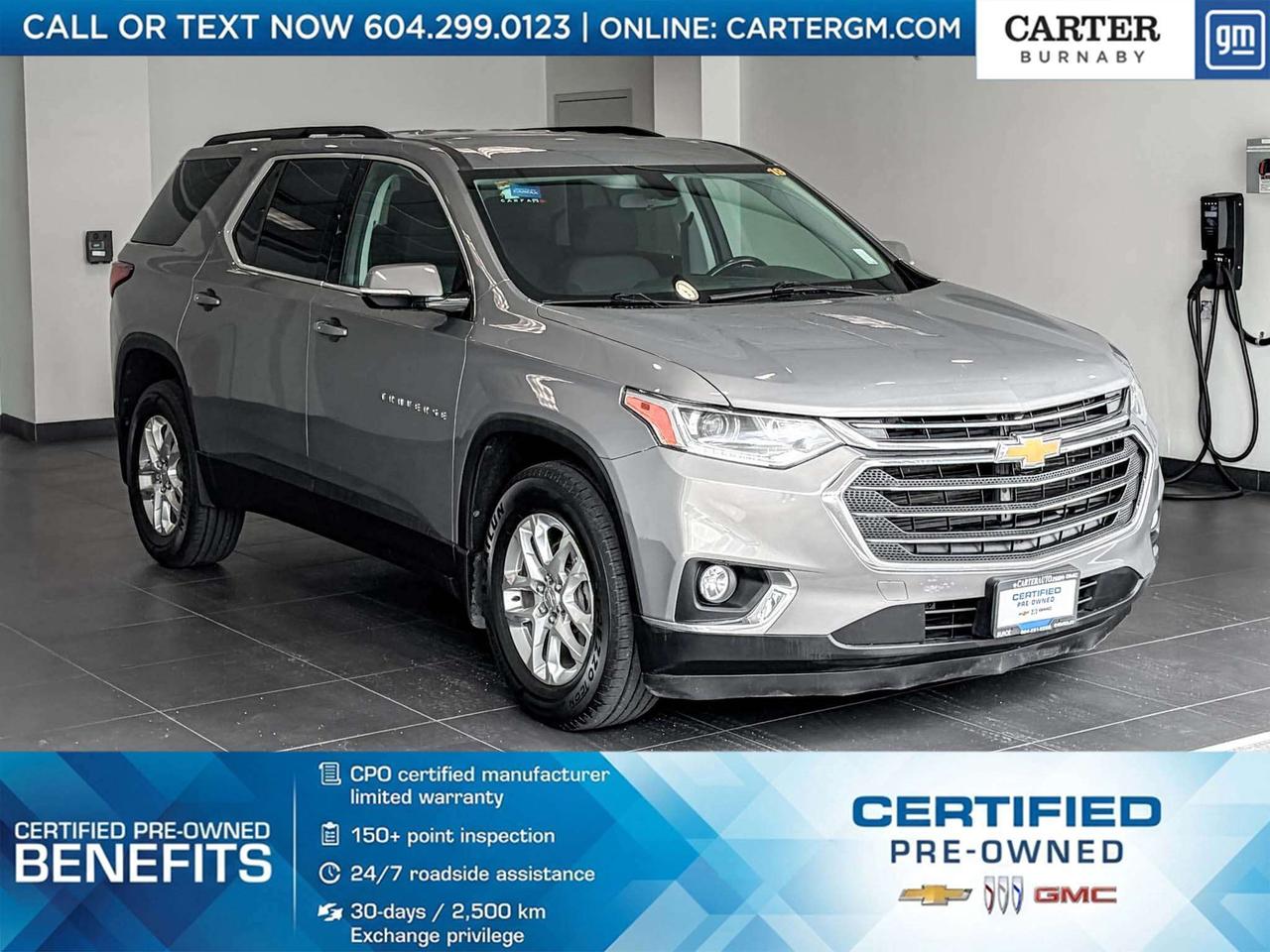 CERTIFIED PRE-OWNED. Conquer every journey in this 2019 Chevrolet Traverse LT Cloth AWD, powered by a responsive 3.6L V6 engine and equipped with heated front seats, a power drivers seat, automatic climate control, rear vision camera, rear park assist, traction control, and a convenient power liftgate. With spacious seating, confident all-wheel drive, and family-friendly versatility, this SUV is ready for workdays, road trips, and everything in between. Come take it for a test drive today and experience all this stylish vehicle has to offer!

WHY CARTER GM BURNABY?

- An unrivalled vehicle purchasing experience!
- Exceeding our loyal customers expectations since 1963
- 4.5 Google star rating (with 2,300+ customer reviews)
- Cargurus Top-rated Dealer 2025 Award
- Cargurus Top Value Dealer 2025 Award
- 30-day / 2,500 km exchange privilege
- Peace of mind - 150-point vehicle inspection
- CARFAX - full vehicle service history - purchase with confidence!
- Vehicle trades welcome! Best price guaranteed!
- We provide upfront pricing, zero hidden fees, and 100% transparency
- Fast approvals and 99% acceptance rates (no matter your current credit status!)
- Multilingual staff (many languages spoken)
- Comfortable non-pressured environment with in-store television, WIFI and a childrens play area!
- In-store restaurant: fresh daily menu





Were here to help you drive the vehicle you want, the vehicle you deserve!
QUESTIONS? GREAT! WEVE GOT ANSWERS!
To speak with a friendly vehicle specialist - CALL NOW!
The advertised price includes all standard dealer fees and any applicable manufacturer or dealer incentives. It does not include applicable taxes, licensing, insurance, or optional products or services. Dealer fees will be clearly broken out and itemized on the bill of sale, maximum total of fees $595.00. Prices are shown in Canadian dollars. While we make every effort to ensure accuracy, vehicle details, pricing, options, and availability are subject to change without notice. Please confirm all information with dealership sales management before purchase. Dealer Code: 81129
