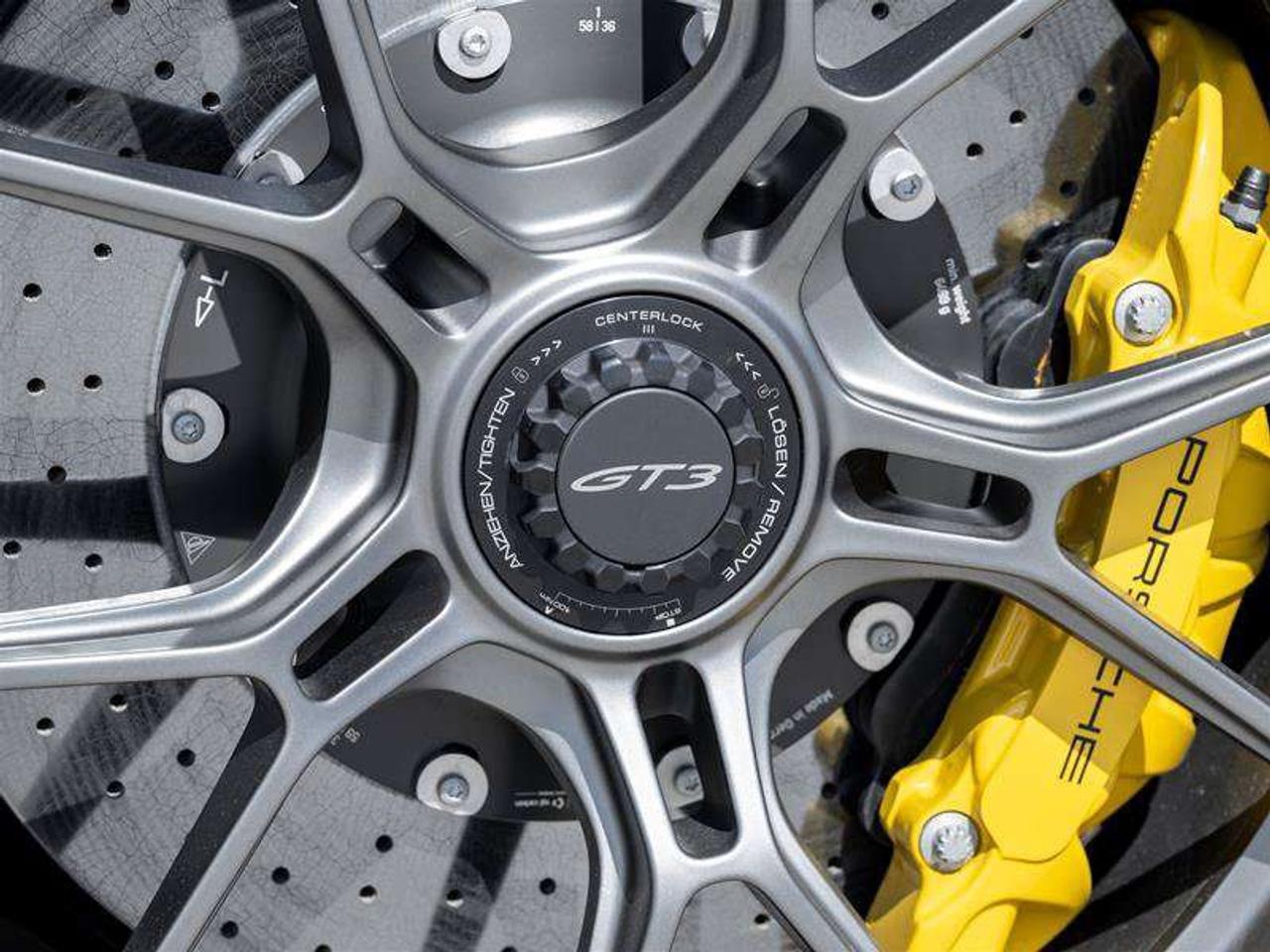 2026 Porsche 911 GT3 Coupe Weissach Pkg Porsche Ceramic Composite Brakes (PCCB) with Calipers in Yellow HD-Matrix Des Photo