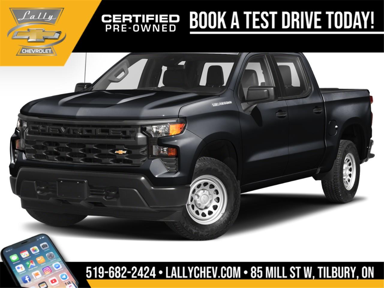 2024 Chevrolet Silverado 1500 LT Trail Boss 4WD EcoTec3 5.3L V8 10-Speed Automatic Black 10-Speed Automatic, 4WD, Black Leather. Odometer is 3565 kilometers below market average!<br /><br />** Special Sale price listed is available to finance purchases only on approved credit. Price of vehicle may differ with other forms of payment.<br /><br /><br />What is Live Market Pricing?<br /><br />Lally Chevrolet, we've changed the way we sell new and pre-owned vehicles with Live Market Pricing. Buying a vehicle can be stressful. Negotiations, trade value, hidden fees and the time a purchase takes is enough to make anyone nervous.<br /><br />How does a customer know if they are getting a good deal or not?<br /><br />How do dealerships like Lally Chevrolet even set prices?<br /><br />In today's customer-centric, tech-savvy world, where is the transparency in the car buying process?<br /><br />We want to make your vehicle purchasing experience stress-free, simple, enjoyable and transparent. So we've made the struggle of negotiating a thing of the past!<br /><br />No More Stressful Negotiations!<br /><br />Purchasing your next vehicle shouldn't feel like a battle. Our team at Lally Chevrolet does not want you to go home wondering if you could have gotten a better deal or not. So, we are offering you the best deal possible, the fair value, with Live Market Pricing.<br /><br />How Does Live Market Pricing Work?<br /><br />With Live Market Pricing, our team checks the fair value of our vehicles every day, comparing equally-equipped vehicles in a 300 kilometer radius of our market area. Then, we update our inventory prices in real-time to reflect the current market price.<br /><br />This allows us to price our vehicles in our market area fairly while passing the savings onto you. With Lally Chevrolet Live Market Pricing system, you can rest assured that you're getting the most competitive price around town.<br /><br />These real-time results offer fair pricing for you, the customer, and eliminates the need for negotiations. Lally Chevrolet Live Market Pricing ensures:<br /><br />? no pricing games<br />? no stressful negotiations or pressure situations<br />? no mark-up to mark-down gimmicks<br />? no hassling<br />? no haggling<br />? no more guessing<br /><br />.