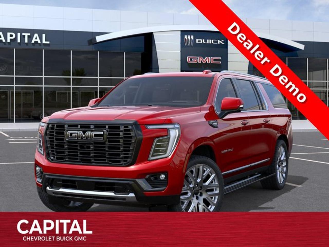 This GMC Yukon XL delivers a Turbo Diesel 3.0L/ engine powering this Automatic transmission. ENGINE, DURAMAX 3.0L TURBO-DIESEL (305 hp [227 kW] @ 3750 rpm, 495 lb-ft of torque [671 Nm] @ 2750 rpm), Wireless Phone Charging, for portable devices, Wireless Apple CarPlay/Wireless Android Auto.* This GMC Yukon XL Features the Following Options *Wipers, front intermittent, Rainsense, Wiper, rear intermittent, Windows, power, rear with Express-Down, Window, power with front passenger Express-Up/Down, Window, power with driver Express-Up/Down, Wi-Fi Hotspot capable (Terms and limitations apply. See onstar.ca or dealer for details.), Wheels, 24 x 9.5 (61 cm x 24.1 cm) selective machined and painted After Midnight Metallic (Includes (SFE) wheel locks, LPO.), Wheel, full-size spare, 17 (43.2 cm) steel, Warning tones headlamp on, driver and right-front passenger seat belt unfasten and turn signal on, Visors, driver and front passenger illuminated vanity mirrors.* Visit Us Today *Test drive this must-see, must-drive, must-own beauty today at Capital Chevrolet Buick GMC Inc., 13103 Lake Fraser Drive SE, Calgary, AB T2J 3H5.