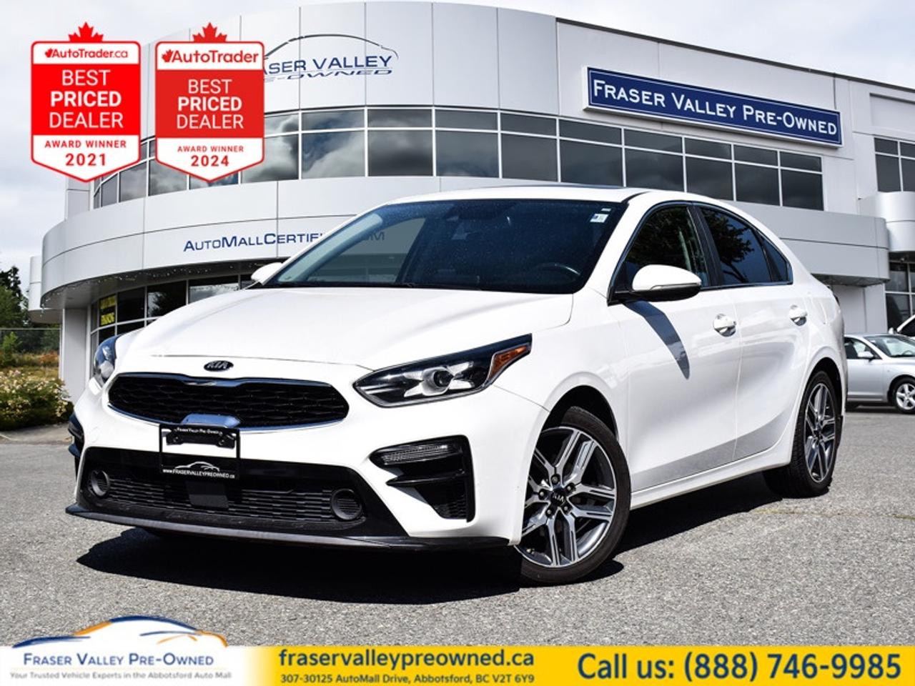 2019 Kia Forte EX - Loaded Compact Sedan - Heated Seats and Wheel
 
2.0L 4 Cylinder | IVT Automatic | Blind Spot Monitoring | Apple CarPlay and Android Auto | Wireless Charging
 
Fraser Valley Pre-Owned is proud to present this 2019 Kia Forte EX in white, showing 139,339 km and fresh on our lot in Abbotsford. A BC vehicle through and through, this Forte comes with a verified Carfax Canada report showing no U.S. history and an impressive 18 documented service records - the kind of consistent, on-schedule maintenance history you love to see on a pre-owned vehicle. Very reminiscent of the flagship Stinger, the Forte pairs classic proportions with upmarket detailing, and its spacious interior offers practicality seldom found in a compact sedan. Excellent fit and finish inside and out gives it a solid, planted feel regardless of road condition - this is a lot of car for the money.
 
Highlights
 
2.0L 4 Cylinder Engine
IVT Automatic Transmission
Wireless Phone Charging
Blind Spot Monitoring with Rear Cross Traffic Alert
Lane Keep Assistance
Forward Collision Avoidance Assistance
Driver Attention Alerts
Heated Front Seats
Heated Steering Wheel
Leather-Wrapped Steering Wheel and Shift Knob
8 Inch Touchscreen Display
Apple CarPlay and Android Auto
Bluetooth Connection
Steering Wheel Audio Controls
Remote Keyless Entry
Aluminum Wheels
LED Lighting
Side Mirror Turn Signals
Chrome Exterior Styling
Automatic Headlamps
Heated Side Mirrors
Aux and USB Inputs
 
Restoration Notes
 
This Forte arrived with fresh tread and one of the most complete service histories we have seen at this price point - 18 records on the Carfax Canada report, including regular oil changes, transmission service, and a new battery in 2025. Serviced and inspected to Fraser Valley Automall standards before hitting the lot.
 
Trades welcome - we will take your current vehicle in trade and make the switch easy.
Flexible financing available on approved credit - our finance team works with all major lenders to build a payment that fits your budget.
 
Dealership: Buying pre-owned should feel like an upgrade, not a gamble. At Fraser Valley Pre-Owned, the only dedicated pre-owned store inside the Fraser Valley Automall, every vehicle earns its spot on our lot - and our track record backs it up with multiple AutoTrader Lowest Priced Dealer awards and the 2025 and 2026 Canadian Consumer Choice Award for Pre-Owned Auto Dealership of the Year in Abbotsford. Come experience car shopping the way it should be.
 
Fraser Valley Pre-Owned
307-30125 Auto Mall Drive
Abbotsford, BC V2T 6Y9
www.fraservalleypreowned.ca
 
All finance/lender options available - cash purchases welcome
 
To apply right now for financing use this link: https://www.fraservalleypreowned.ca/abbotsford-car-loan-application-british-columbia
 

| Our Quality Guarantee: We maintain the highest standard of quality that is required for a Pre-Owned Dealership to operate in an Auto Mall. We provide an independent 360-degree inspection report through licensed 3rd Party mechanic shops. Thus, our customers can rest assured each vehicle will be a reliable, and responsible purchase.  |  Purchase Disclaimer: Your selected vehicle may have a differing finance and cash prices. When viewing our vehicles on third party  marketplaces, please click over to our website to verify the correct price for the vehicle. The Sale Price on third party websites will always reflect the Finance Price of our vehicles. If you are making a Cash Purchase, please refer to our website for the Cash Price of the vehicle.  | All prices are subject to and do not include, a $995 Finance Fee, a $995 Document Fee, and a $499 GPS Lot Pack. VSA Security Fee of $10 is applicable as we are a Certified VSA Dealer (#40190).  These fees as well as taxes, are included in all listed listed payment quotes. Please speak with Dealer for full details and exact numbers.  o~o