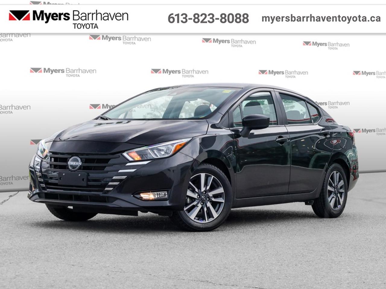 <b>Heated Seats,  Apple CarPlay,  Android Auto,  Remote Start,  Blind Spot Detection!</b><br> <br>  Compare at $22774 - Our Live Market Price is just $21898! <br> <br>From the sleek exterior styling to the efficient powertrain, Nissan aims to make ever drive a fun one with this 2025 Versa. This 2025 Nissan Versa is fresh on our lot in Ottawa.<br> <br>The Nissan Versa stays true to the core mandate of providing a value-packed yet competent urban commuter. The updated looks and smooth handling with class-leading efficiency are few of the delightful characteristics that make this subcompact sedan a top pick. The interior is also loaded with great tech and safety features that ensure a blissful and hassle-free commute every time, in all conditions.<br> <br>This sedan has 57,183 km. Its Super Black in colour. It has an Automatic transmission and is powered by a 122HP 1.6L 4 Cylinder Engine. <br> <br> Our Versas trim level is SV. This Versa SV steps things up with Apple CarPlay, Android Auto, machined alloy wheels, heated front seats, remote start and blind spot detection, and also comes standard with great features such as front fog lamps, remote keyless entry, cruise control with steering wheel controls, air conditioning, a 7-inch touchscreen display with Bluetooth hands-free, audio streaming, AM/FM radio, Siri Eyes Free, and Google Assistant voice recognition. Safety features include intelligent emergency braking, lane departure warning, front and rear collision mitigation, and a rearview camera. This vehicle has been upgraded with the following features: Heated Seats, Apple CarPlay, Android Auto, Remote Start, Blind Spot Detection, Lane Departure Warning, Forward Collision Alert.<br> <br>To apply right now for financing use this link: <a href=https://www.myersbarrhaventoyota.ca/quick-approval/ target=_blank>https://www.myersbarrhaventoyota.ca/quick-approval/</a><br> <br/>Buy this vehicle now for the lowest bi-weekly payment of <b>$152.30</b> with $0 down for 84 months @ 6.99% APR O.A.C. ( Plus applicable taxes - Plus applicable fees ). See dealer for details. <br><br>At Myers Barrhaven Toyota we pride ourselves in offering highly desirable pre-owned vehicles. We truly hand pick all our vehicles to offer only the best vehicles to our customers. No two used cars are alike, this is why we have our trained Toyota technicians highly scrutinize all our trade ins and purchases to ensure we can put the Myers seal of approval. Every year we evaluate 1000s of vehicles and only 10-15% meet the Myers Barrhaven Toyota standards. At the end of the day we have mutual interest in selling only the best as we back all our pre-owned vehicles with the Myers *LIFETIME ENGINE TRANSMISSION warranty. Thats right *LIFETIME ENGINE TRANSMISSION warranty, were in this together! If we dont have what youre looking for not to worry, our experienced buyer can help you find the car of your dreams! Ever heard of getting top dollar for your trade but not really sure if you were? Here we leave nothing to chance, every trade-in we appraise goes up onto a live online auction and we get buyers coast to coast and in the USA trying to bid for your trade. This means we simultaneously expose your car to 1000s of buyers to get you top trade in value. <br>We service all makes and models in our new state of the art facility where you can enjoy the convenience of our on-site restaurant, shuttle van, free Wi-Fi, Enterprise Rent-A-Car, on-site tire storage, and complimentary drinks. Come see why many Toyota owners are making the switch to Myers Barrhaven Toyota. <br>*LIFETIME ENGINE TRANSMISSION WARRANTY NOT AVAILABLE FOR VEHICLES WITH KMS EXCEEDING 140,000KM, VEHICLES 8 YEARS & OLDER, HIGHLINE BRAND VEHICLES (e.g., BMW, INFINITI, CADILLAC, LEXUS), AND QUEBEC RESIDENTS.<br> Come by and check out our fleet of 80+ used cars and trucks and 20+ new cars and trucks for sale in Ottawa.  o~o