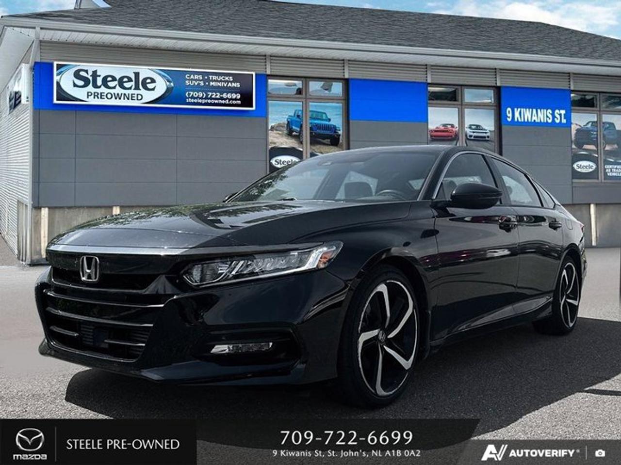 AS TRADED SPECIAL!!Introducing the Used 2019 Honda Accord Sport 2.0 at Steele Mazda St. Johns! With a mileage of just 91,591 kilometers, this vehicle is in excellent condition and ready to hit the road. Equipped with a powerful gasoline engine and an intercooled turbo regular unleaded I-4 2.0 L/122, this car delivers impressive performance and fuel efficiency with a city KM/L of 10 and highway KM/L of 7. This sleek sedan features a smooth FWD 10-speed automatic transmission with overdrive, providing a seamless driving experience. With its spacious interior, advanced technology features, and stylish design, the Honda Accord Sport offers both comfort and convenience for drivers and passengers alike. Dont miss out on the opportunity to own this reliable and well-maintained vehicle - visit Steele Mazda St. Johns today to take it for a test drive!