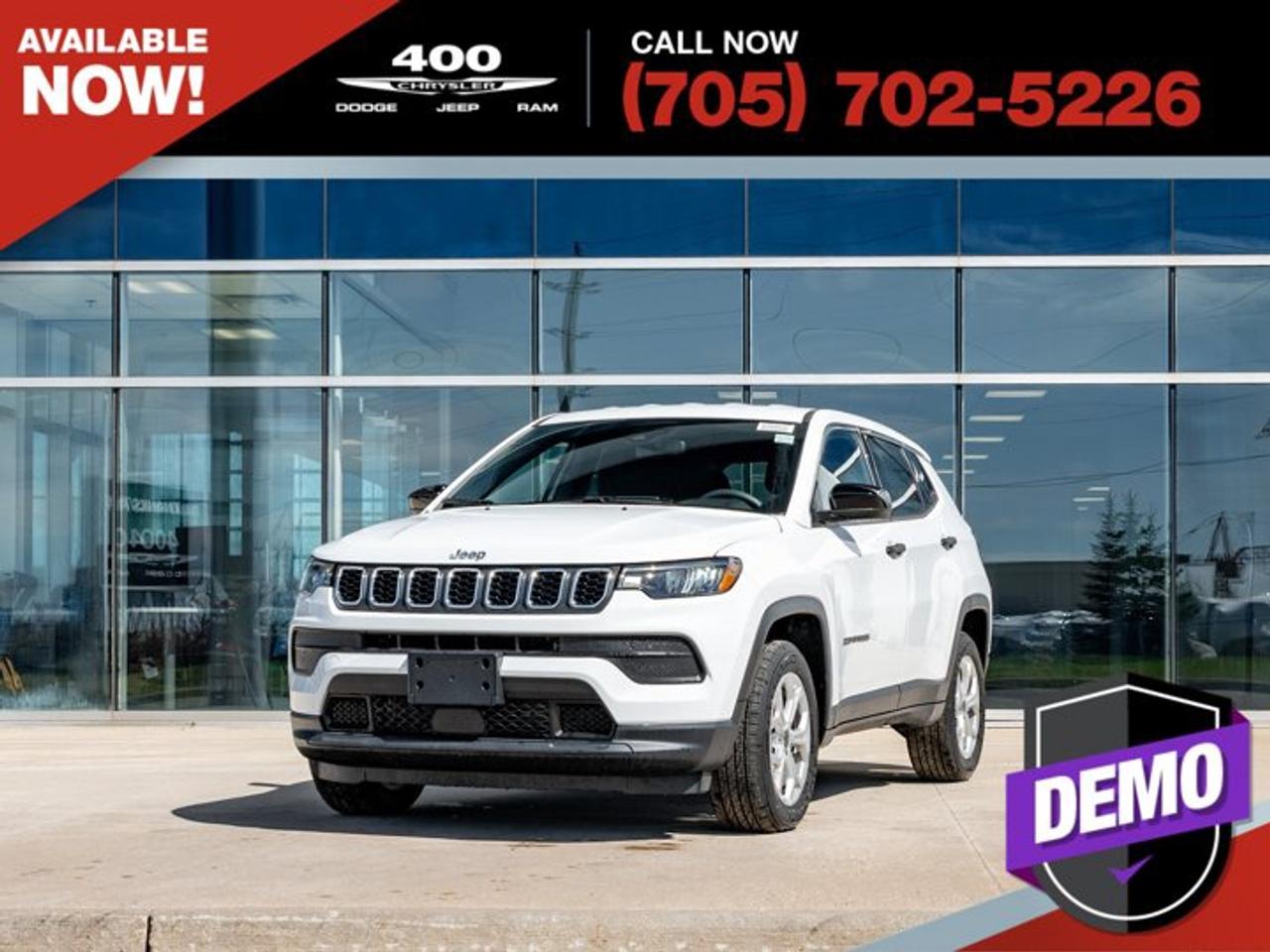 | DEMO | The 2025 Jeep Compass Sport is the perfect combination of modern styling, everyday practicality, and legendary Jeep capability. Powered by a responsive and fuel-efficient turbocharged engine paired with an advanced 8-speed automatic transmission and Jeeps confidence-inspiring 4x4 system, the Compass is ready for everything from your daily commute to weekend adventures. Inside, youll find a spacious, comfortable cabin equipped with a large touchscreen infotainment system featuring Apple CarPlay and Android Auto, advanced safety technologies, and plenty of cargo space for all your gear. With its bold design, excellent fuel economy, and year-round capability, the 2025 Jeep Compass Sport is an outstanding SUV thats ready to take you wherever the road leads.This vehicle is a dealership demonstrator. Contact us for full details, warranty info, and all the advantages of purchasing a demo!We pay cash for cars, even if you dont buy ours! Talk to us today!Bright White Clearcoat 2025 Jeep Compass Sport 4D Sport Utility 2.0L I4 DOHC 8-Speed Automatic 4WD