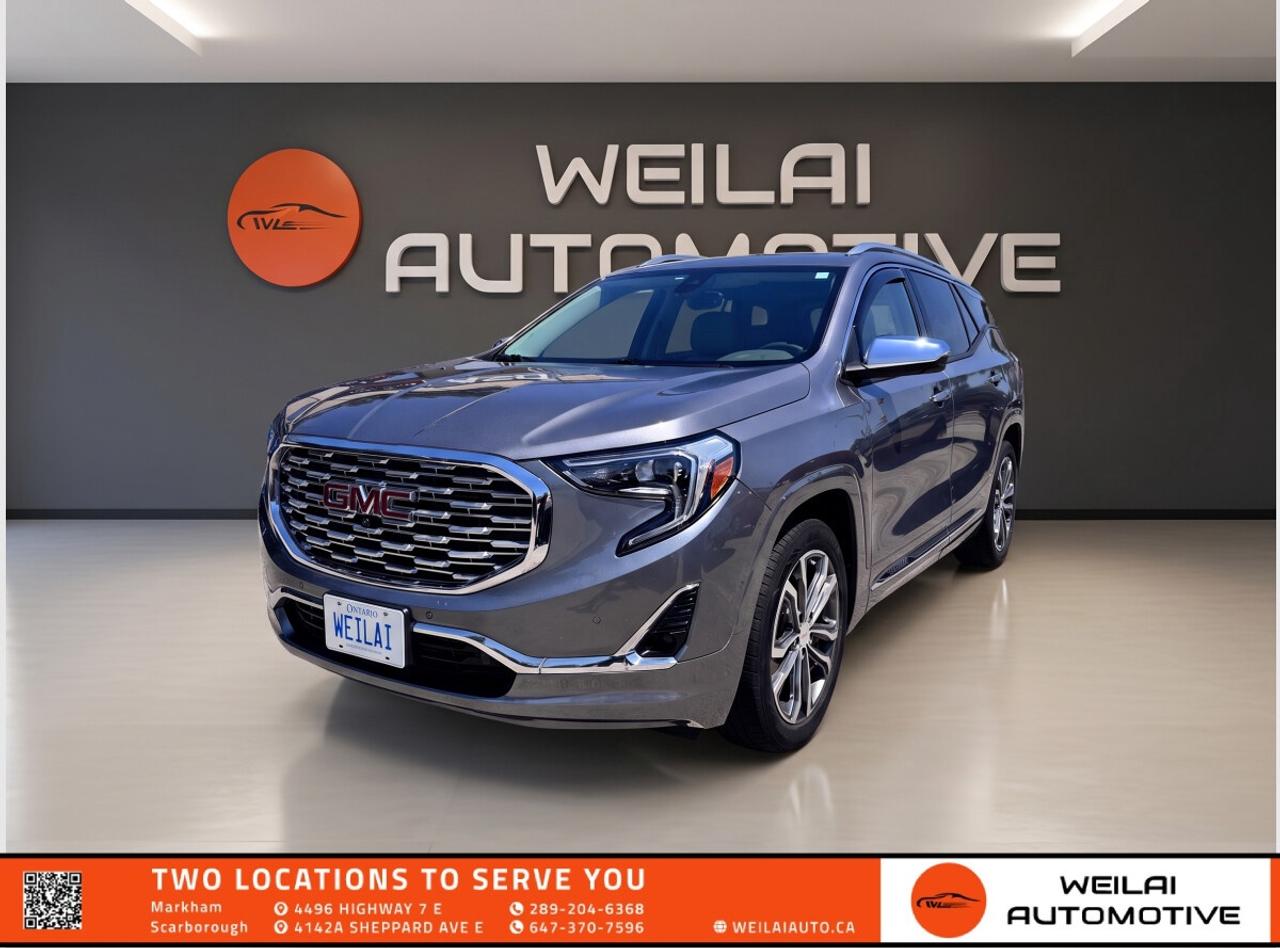 2.0L Turbocharged Engine | All-Wheel Drive | Leather-Appointed Seating | 8-Inch GMC Infotainment with Navigation | Bose Premium Audio | Low credit? No credit? Established Credit? We accept ALL!!! - Contact Us Today!Test Drive the 2019 GMC Terrain Denali Today! This premium compact SUV perfectly blends upscale luxury, everyday practicality, and exceptional performance. With its distinctive Denali styling, refined interior, and advanced technology, it delivers a smooth and commanding driving experience tailored for Canadian roads. Whether you are navigating city streets or heading out for a weekend getaway, this Terrain offers the ultimate combination of comfort, space, and capability. <br/> Performance: ● Engine: 2.0L Turbocharged 4-cylinder ● Horsepower: 252 hp ● Torque: 260 lb-ft ● Transmission: 9-speed automatic ● Drivetrain: AWD <br/> Exterior: ● 19-inch ultra-bright machined aluminum wheels with premium grey painted accents ● Signature multidimensional Denali chrome grille ● Denali-exclusive LED headlamps with GMC signature C-shape design ● Hands-free power programmable liftgate ● Chrome exterior accents and roof rails <br/> Interior: ● Premium leather-appointed seating with embroidered Denali logos ● Heated and ventilated front seats ● Heated leather-wrapped steering wheel ● 8-way power driver seat with lumbar control ● Bose premium 7-speaker audio system <br/> Technology: ● 8-inch diagonal GMC Infotainment System with built-in Navigation ● Apple CarPlay and Android Auto compatibility ● Wireless charging pad for compatible smartphones ● Bluetooth streaming audio for music and phones ● 4G LTE Wi-Fi hotspot capability <br/> Safety: ● Forward Collision Alert ● Lane Keep Assist with Lane Departure Warning ● Lane Change Alert with Side Blind Zone Alert ● Rear Cross Traffic Alert ● HD Surround Vision camera system <br/> Approximate Fuel Efficiency: ● City: 11.2 L/100 km ● Highway: 9.0 L/100 km! <br/> This stunning 2019 GMC Terrain Denali is in extremely high demand and our premium pre-owned inventory is moving faster than ever. Do not miss your chance to own this luxurious SUV before it is gone. Visit us at Weilai Automotive Inc. in Markham today to experience it firsthand and secure the keys before someone else does! <br/> FINANCING: At Weilai Automotive Inc., were all about giving everyone a fair shot at owning a quality vehicle, no matter their credit history. Whether youre grappling with credit challenges or have a stellar credit record, we have financing options that cater to you. Your specific financing terms will depend on various factors, including your credit rating. For a personalized finance consultation, a signed consent form is needed. Reach out to schedule your appointment today. <br/> WEILAI CERTIFIED PRE-OWNED PROGRAM:* ● Full Detailing Package ● Comprehensive Certification Package ● Safety Certification ● Financing Available ● Extended Warranty Available ● Available for only $899 <br/> *Weilai Certified Pre-Owned Program includes: Full interior detailing, full exterior detailing, meticulous vehicle reconditioning. A comprehensive 60-point safety inspection with additional standards. For example, tire and brake treads must be a minimum of 3.5 mm which is 233% of the Ontario standard of 1.5 mm. Access to a large network of lenders to give you the best approval guaranteed. Option to extend the warranty for up to an additional 6 years for an additional fee. <br/> CARFAX REPORT: We believe in full transparency. All vehicles come with a FREE Carfax report. Please visit our listing on weilaiauto.ca or autotrader.ca to obtain your free Carfax report. <br/> CONTACT NOW: We welcome customers from all over the GTA, including Markham, Scarborough, Barrie, Stouffville, Toronto, Richmond Hill, East Gwillimbury, Aurora, North York, East York, Whitby, Brampton, and the surrounding area. Ready to take the next step? Book an appointment, get more info, or get in touch by calling 289-204-6368 or emailing us at salesmanagers@weilaiauto.ca. <br/> FEE DISCLOSURE: Price does not include safety certification, HST, or licensing fees. Safety certification available, see the Weilai Certified Pre-Owned Program for details. <br/> FINANCE SPECIAL PRICE ONLY: Pricing is based on financing. The listed price includes a $1,000 finance rebate. Choosing an alternative payment method may disqualify this rebate. <br/> VEHICLE CONDITION: The vehicle has been inspected and reconditioned to a premium pre-owned condition and is ready to be test-driven. However, to comply with OMVICs disclosure requirements, please note that this unit is not currently drivable and not certified until it undergoes safety certification. <br/> DISCLAIMERS: Please note that these details are based on the typical specifications for a given year, make, and model, and actual features may vary for the specific VIN provided. The descriptions above and the contents on this vehicle detail page are generated using AI and VIN decoders, which may contain inaccuracies. They are intended for reference only and may not be entirely reliable. Always check the vehicles actual specifications and refer to the owners manual for the most precise and up-to-date information. While Weilai Automotive Inc. strives to provide accurate information, we will not be responsible for any mistakes made on this page. <br/>