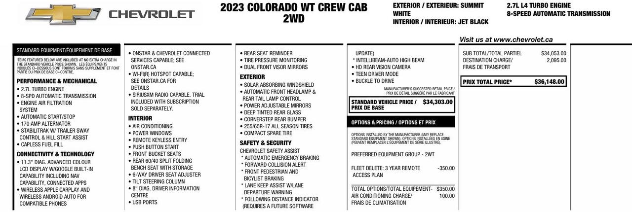 Used 2023 Chevrolet Colorado W/T Crew 2WD No Accidents, Power Group, 17