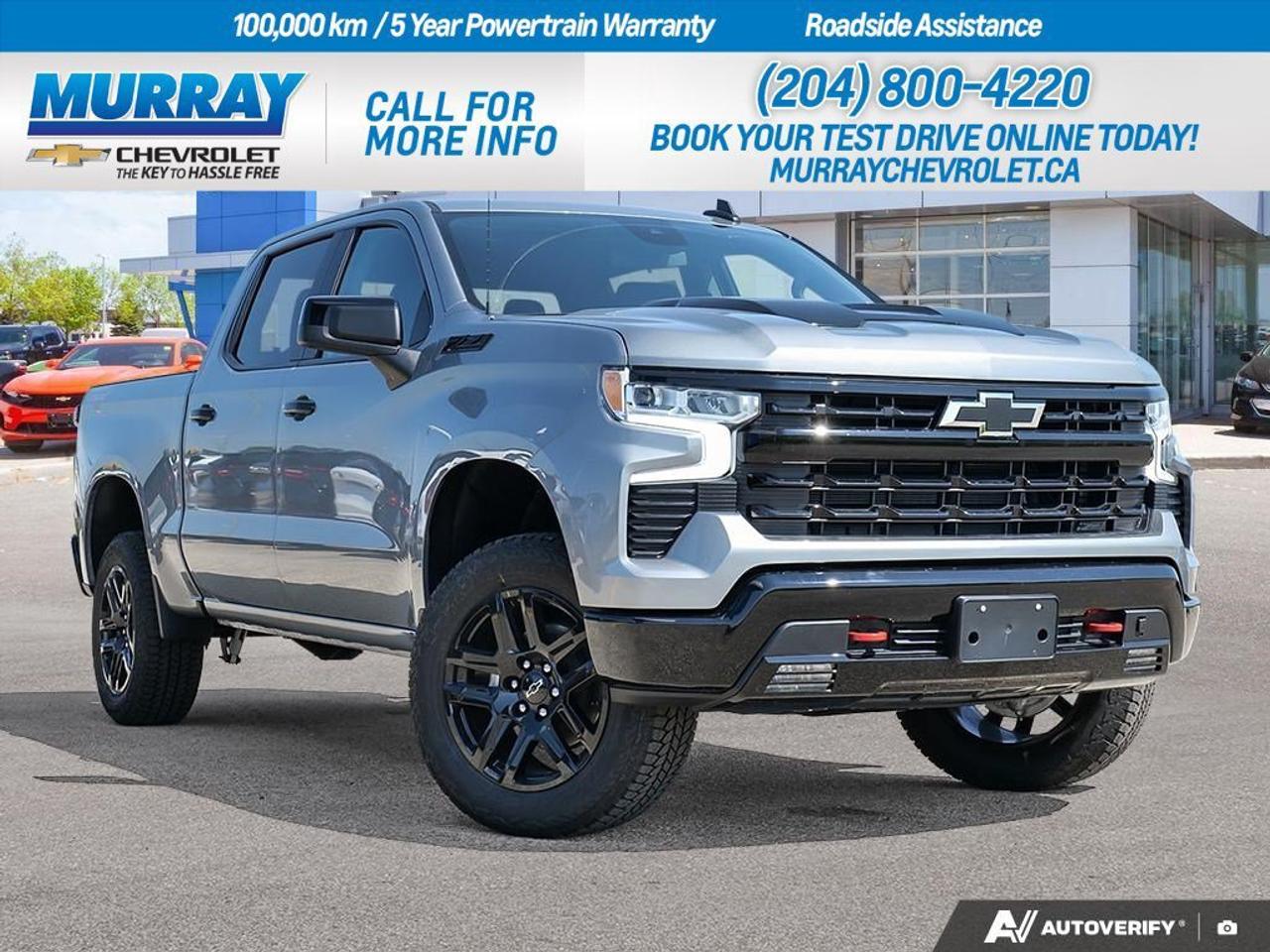 * ENGINE 5.3L ECOTEC3 V8 * * TRANSMISSION 10-SPEED AUTOMATIC * * PROTECTION PACKAGE *  Discover the 2026 Chevrolet Silverado 1500 LT Trail Boss, a stunning blend of power and utility, now available in Winnipeg. This new Crew Cab Pickup sports a robust Gas V8 5.3L engine, delivering an impressive 355 horsepower with its innovative Dynamic Fuel Management system. The 10-Speed Automatic transmission with paddle shifters ensures smooth and responsive handling, perfect for both city driving and rugged terrain.  Equipped with a comprehensive Protection Package, including wheel house liners and a Chevytec spray-on bedliner, this Silverado is ready for any adventure. The sleek Sterling Grey Metallic exterior paired with Jet Black cloth seat trim creates a bold yet sophisticated look. Enjoy the convenience of features like Remote Engine Start, Keyless Entry, and a Heated Steering Wheel, making every drive a pleasure.  The Silverado also prioritizes safety with Front Collision Mitigation, Lane Departure Warning, and a Backup Camera, offering peace of mind on every journey. Whether youre towing with its integrated Tow Hitch or staying connected with Smart Device Integration and a WiFi Hotspot, this truck is designed to meet all your needs.  Dealer Permit #1740