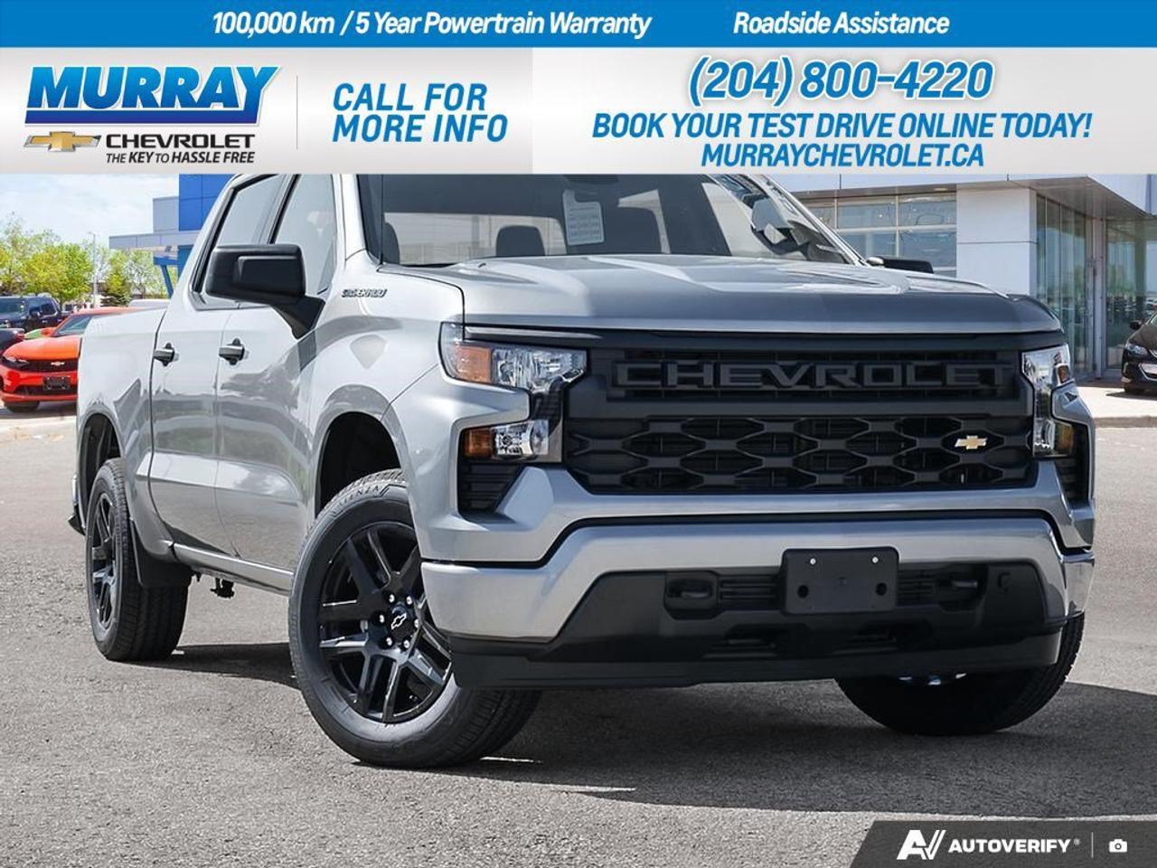 *AUTO-LOCKING REAR DIFFERENTIAL* *ENGINE BLOCK HEATER* *TRAILER BRAKE CONTROLLER*  Experience the remarkable blend of power and innovation with the 2026 Chevrolet Silverado 1500 Custom. This Crew Cab Pickup, available in stunning Sterling Grey Metallic, is designed to meet all your needs in the heart of Winnipeg. The robust 2.7L TurboMax engine delivers an impressive 310 horsepower and 430 lb-ft of torque, ensuring that every drive is as exhilarating as the last. Paired with an electronically controlled 8-speed automatic transmission, youll enjoy a smooth and responsive ride, whether on city roads or rugged terrain.  Inside, the Silverado offers a refined yet practical cabin featuring Jet Black cloth seat trims that provide both comfort and style. The integrated trailer brake controller and auto-locking rear differential are ideal for those who demand performance and precision. Additionally, the Chevytec spray-on bedliner ensures durability, allowing you to tackle any task with confidence.  Stay connected and secure with advanced technology, including Bluetooth connectivity, a back-up camera, and a suite of safety features like lane keeping assist and front collision mitigation. With aluminum wheels and a high gloss black finish, the Silverado stands out on both the street and the job site. Whether youre exploring the city or venturing further afield, the 2026 Silverado is ready to make every journey memorable.  Dealer Permit #1740