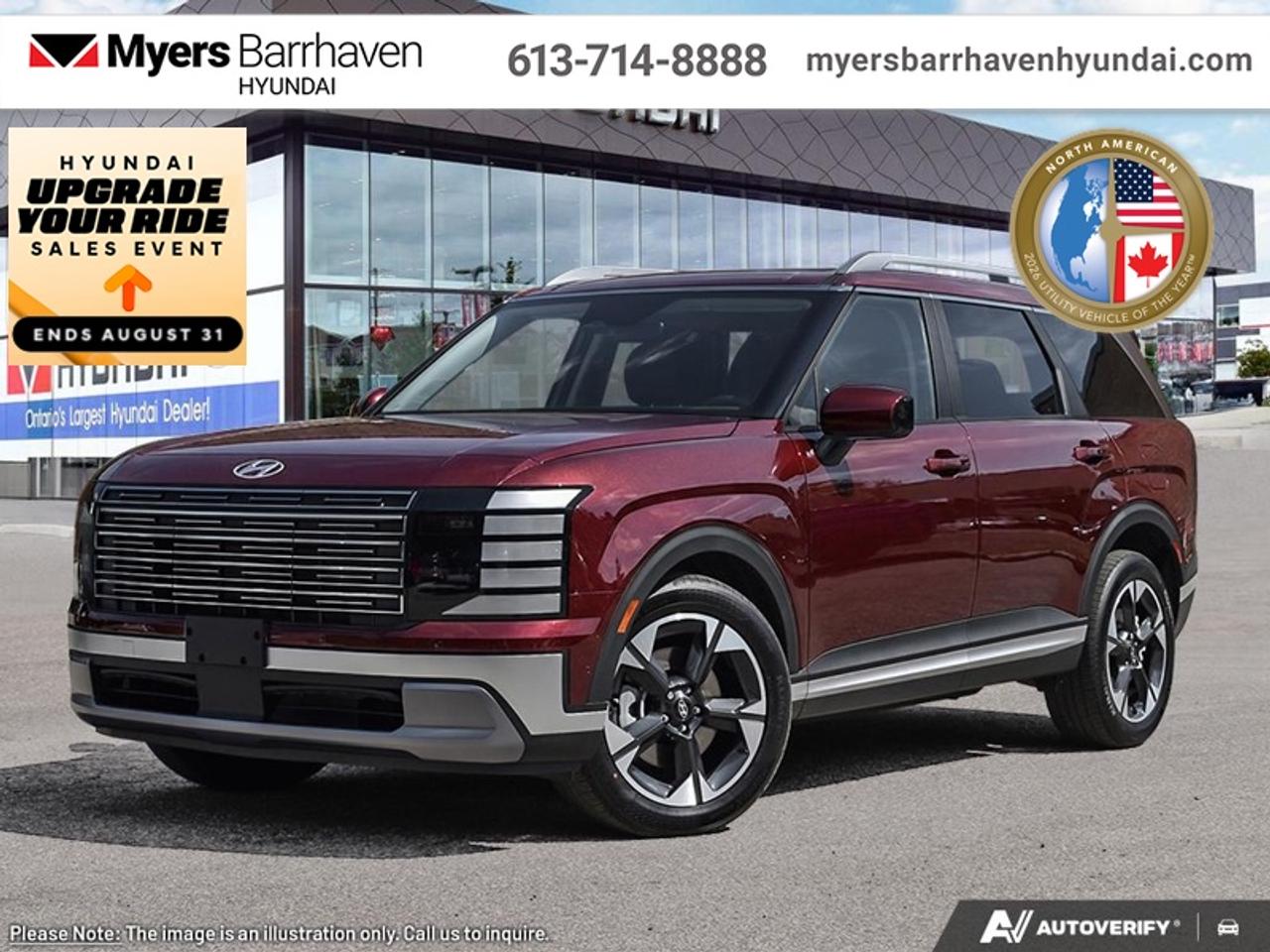 <b>Sunroof,  Navigation,  Cooled Seats,  Heated Seats,  Adaptive Cruise!</b><br> <br> Hyundais entry to the 3-seater SUV segment is a huge shakeup, as this Palisade is an extremely compelling contender.<br> <br>Big enough for your busy and active family, this Hyundai Palisade returns for 2026 , and is good as ever. With a features list that would fit in with the luxury SUV segment attached to a family friendly interior, this Palisade was made to take the SUV segment by storm. For the next classic SUV people are sure to talk about for years, look no further than this Hyundai Palisade.<br> <br>This Galaxy Maroon SUV has an Automatic transmission and is powered by a 287HP 3.5L V6 Cylinder Engine. <br> <br> Our Palisades trim level is Preferred Trend. This SUV is crafted for those who expect elegance and security in equal measure, with a cabin designed around comfort, convenience, and premium detail, from heated and ventilated seating to a panoramic sunroof and refined leatherette finishes. A 12.3 infotainment system with wireless Apple CarPlay, Android Auto, and Bluelink ensures effortless connectivity, while thoughtful touches like remote start, adaptive cruise control, and rear-seat quiet mode make every journey feel tailored. Advanced driver-assistance features like forward collision avoidance with pedestrian and cyclist detection, blind-spot monitoring, lane keeping assist, parking distance warning, and a surround-view camera system wrap every drive in a cocoon of confidence, delivering true peace of mind with modern luxury. This vehicle has been upgraded with the following features: Sunroof, Navigation, Cooled Seats, Heated Seats, Adaptive Cruise, Remote Start, Power Liftgate.<br><br> <br/><br> o~o