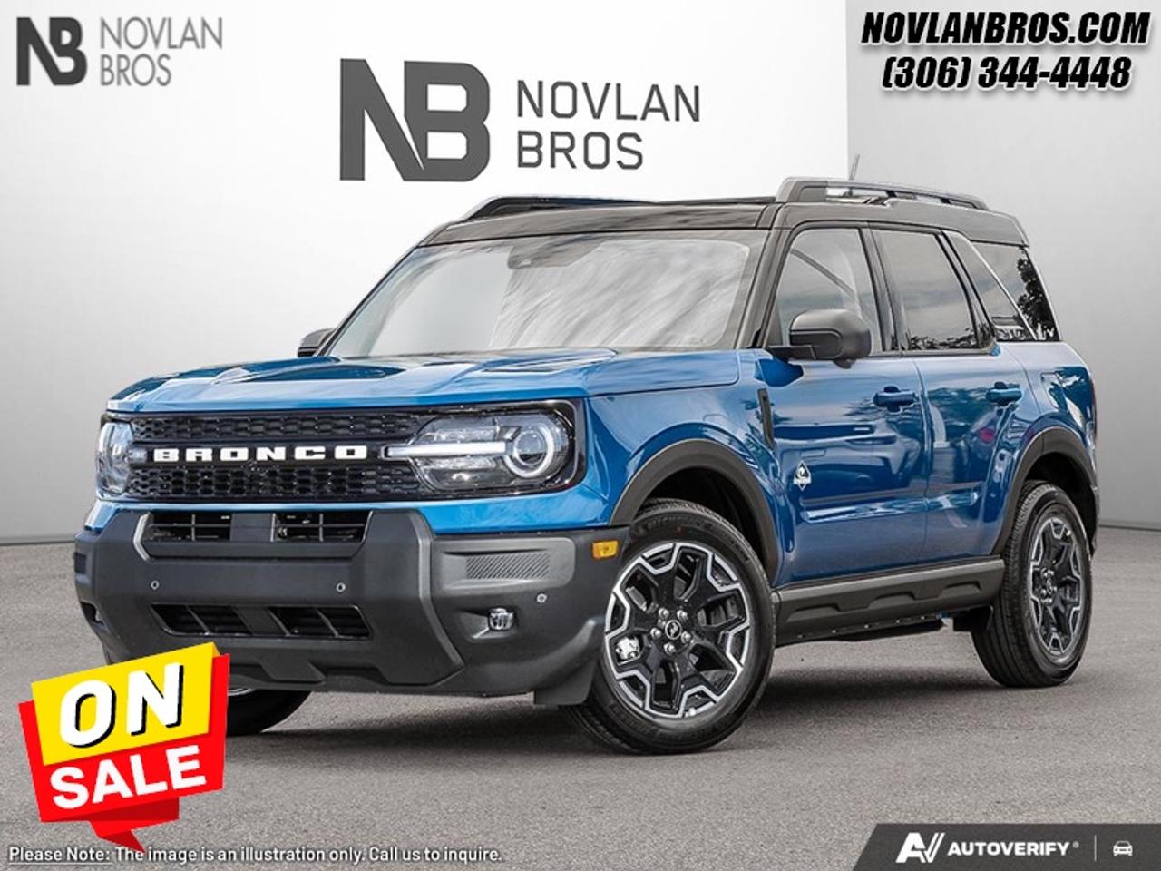 <b>Sunroof!</b><br> <br> Check out our great inventory of new vehicles at Novlan Brothers!<br> <br>The 2026 Ford Bronco Sport stands out with its confident presence, rugged design cues and ready-for-anything attitude.<br> <br>The 2026 Ford Bronco Sport combines rugged styling, modern tech and flexible utility to create a compact SUV that doesnt compromise on spirit. Inside, the cabin features quality materials, intuitive connectivity and thoughtful design to keep passengers comfortable and engaged. With its trail-ready attitude, confident presence and Fords heritage of capability, the Bronco Sport is built to carry your lifestyle forward.<br> <br>This Velocity Blue Metallic SUV has a 8 Speed Automatic transmission and is powered by a 181HP 1.5L 3 Cylinder Engine. <br> <br> Our Bronco Sports trim level is Outer Banks. Inside, premium-trimmed heated sport contour seats, a power-adjustable drivers seat with memory, and a heated leatherette steering wheel deliver comfort and control for every journey. The intuitive SYNC 4 infotainment system with a 13.2-inch touchscreen, wireless Apple CarPlay and Android Auto, Alexa integration, and adaptive cruise control with stop-and-go ensure seamless connectivity and convenience on the road. Dual-zone automatic climate control, smart device remote start, and a proximity key with push-button ignition add everyday ease, while thoughtful touches like ambient lighting, premium interior accents, and ample cargo versatility enhance practicality. Outside, 18-inch ebony black-painted aluminum wheels, LED headlights, and black body trim create a bold and athletic presence complemented by off-road-ready features like all-season tires, a Terrain Management System with five G.O.A.T. modes, and part- and full-time four-wheel drive. Safety comes standard with Ford Co-Pilot360 technology, including BLIS with Cross-Traffic Alert, Pre-Collision Assist with Automatic Emergency Braking, Lane Keeping Assist, Rear Cross-Traffic Braking, and a rearview camera, providing confidence and peace of mind whether navigating city streets or taking the scenic route. This vehicle has been upgraded with the following features: Sunroof.<br><br> View the original window sticker for this vehicle with this url <b><a href=http://www.windowsticker.forddirect.com/windowsticker.pdf?vin=3FMCR9CN5TRE87050 target=_blank>http://www.windowsticker.forddirect.com/windowsticker.pdf?vin=3FMCR9CN5TRE87050</a></b>.<br> <br>To apply right now for financing use this link: <a href=http://novlanbros.com/credit/ target=_blank>http://novlanbros.com/credit/</a><br> <br/>Weve discounted this vehicle $4022. Total rebate of $4500 is reflected in the price. 5.49% financing for 84 months. <br> Payments from <b>$602.09</b> monthly with $0 down for 84 months @ 5.49% APR O.A.C. ( Plus applicable taxes - Plus applicable fees ). Incentives expire 2026-08-31. See dealer for details. <br><br><br> Come by and check out our fleet of 20+ used cars and trucks and 100+ new cars and trucks for sale in Paradise Hill.  o~o
