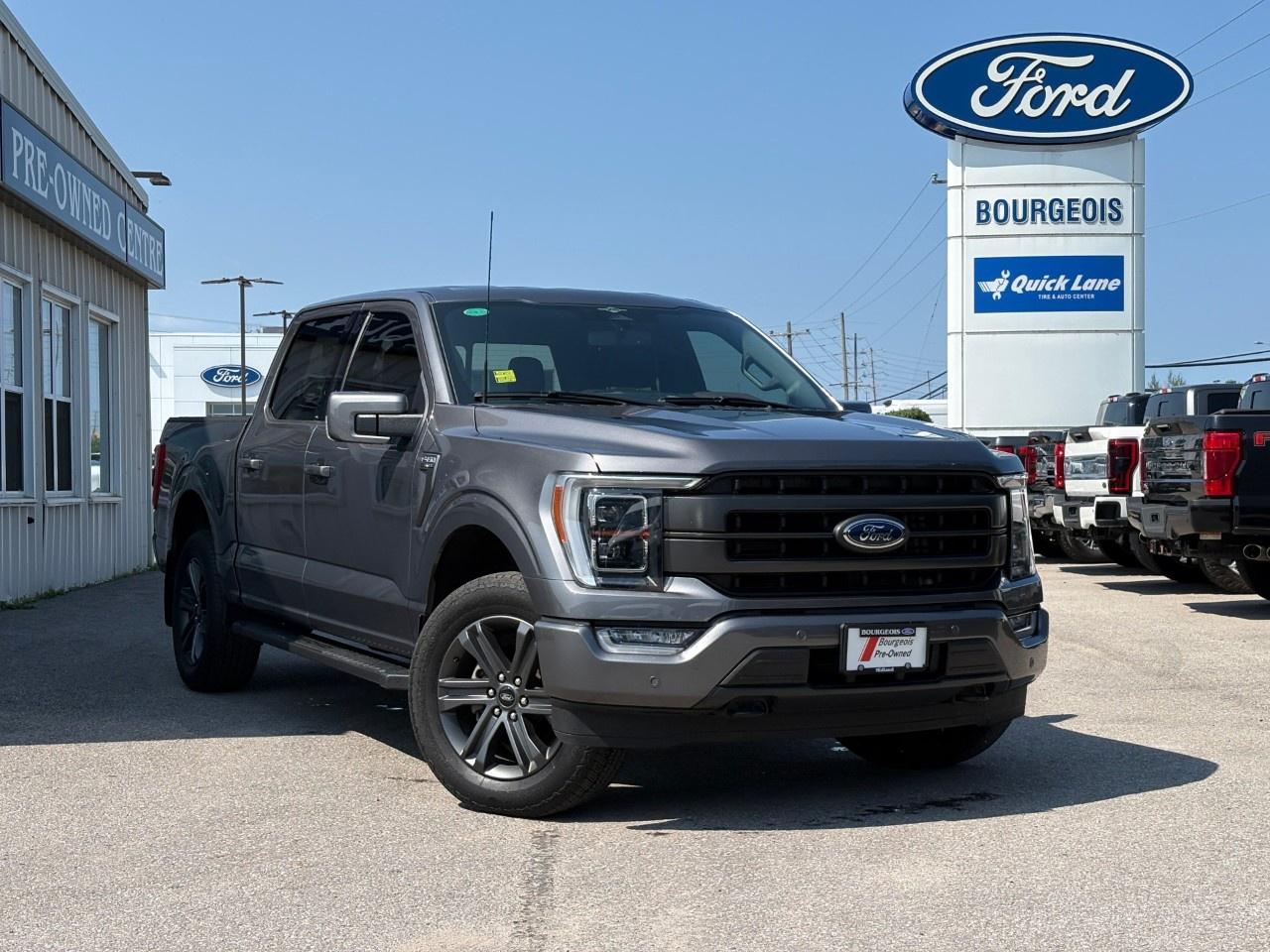 <p>Explore the robust and capable 2023 Ford F-150 Lariat, a stunning gray powerhouse that commands attention with its 4×4 drivetrain and smooth automatic transmission. This truck delivers confidence and superior performance time and time again.</p> <p>Climb inside and you'll be greeted by a sophisticated black interior furnished with leather seats and a leather steering wheel that brings a touch of luxury. Enjoy heated and cooled front seats, and a heated steering wheel, ensuring comfort in all seasons. With options like keyless entry and power windows, convenience is guaranteed at every turn.</p> <p>Embrace cutting-edge technology with smart device integration, a responsive backup camera, and a wi-fi hotspot keeping you connected on the go. Navigate roads with peace of mind thanks to advanced safety features such as lane assist, brake assist, and parking sensors. Cruise control adds ease to any long drive, while the bluetooth connection ensures you stay entertained and informed.</p> <p>The 2023 Ford F-150 Lariat is a perfect match for those who seek both power and luxury in a truck. It's an ideal choice for families and professionals alike who demand reliability and style. Contact Bourgeois Motors Ltd. today to find out how you can make this exceptional vehicle yours.</p> <p><strong>Why Choose the Bourgeois Auto Group?</strong></p><p>For 80 years, Bourgeois Auto Group has been delivering exceptional automotive experiences. Our factor trained teams work to ensure you receive the shopping experience you deserve; whether you're looking for a new or new-to-you vehicle.</p><p>Shop 24/7 with our online showroom and chat service, ensuring convenience every step of the way. No hidden fees, full disclosure, and every pre-owned vehicle comes with a Carfax® report for peace of mind.</p><p>We offer a wide selection of pre-owned vehicles, all competitively priced using real-time market data. Get the best deal on your purchase and trade-in with our free Live Market Analysis report.</p><p>Looking to sell your car? We buy any make or modelno purchase required. Our simple to use online trade valuation tool will provide you with a clear, transparent selling experience whether you buy our car or not.</p><p>Backed by hundreds dedicated employees across 4 convenient locations, were here to meet all your automotive needs. Visit us in Midland or Parry Sound and explore our inventory or schedule your next service today.</p> <p><strong>Financing Your Next Vehicle with Bourgeois Motors Ford in Midland:</strong></p><p>At Bourgeois Motors Ford, we make financing your next vehicle simple and stress-free! Our team works with trusted lenders to find flexible options tailored to your budget. Drive away with confidenceapply today!</p><p>Take advantage of our online pre-qualification tool, backed by Equifax and TD Bank to find the payment that works for you. Simply <a href=https://www.bourgeoismotors.com/free-credit-check/ rel=nofollow><strong>CLICK HERE</strong></a><strong> </strong>to use our secure online credit tool with no impact to your credit.</p>