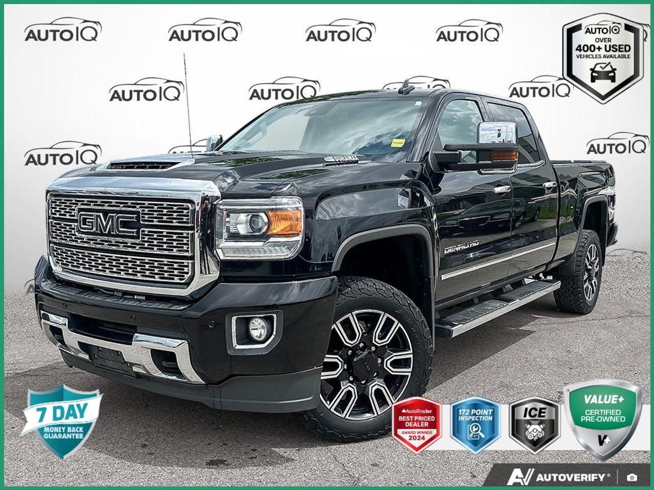 Recent Arrival!<br><br><br>| No Accidents, | Apple CarPlay/Android Auto, LOCAL TRADE, Allison 1000 6-Speed Automatic, 4WD, Jet Black w/Perforated Leather Appointed Seat Trim, 110-Volt AC Power Outlet, 150 Amps Alternator, 8 Multi-Colour Driver Instrument Info Display, All-Weather Floor Liner (LPO), Alloy wheels, Auto-dimming door mirrors, Auto-Dimming Inside Rear-View Mirror, Black Frame-Mounted Front Recovery Hooks, Black Front & Rear Moulded Splash Guards (LPO), Bluetooth® For Phone, Body-Colour Front Bumper, Bose 7 Speaker Sound System, CD player, Chrome Bodyside Mouldings, Chrome Door Handles, Chrome wheels, Colour-Keyed Carpeted Floor Mats, Colour-Keyed Carpeting Floor Covering, Deep-Tinted Glass, Driver & Front Passenger Vanity Mirror Visors, Driver Alert Package, Dual front impact airbags, Dual front side impact airbags, Dual Heavy-Duty 70 Amp Battery, Dual-Zone Automatic Climate Control, Electric Rear-Window Defogger, Electronic Shift Transfer Case, Exhaust Brake, Exterior Parking Camera Rear, EZ-Lift & Lower Tailgate, Forward Collision Alert, Front anti-roll bar, Front Bucket Seats, Front Halogen Fog Lamps, Front wheel independent suspension, GMC 4G LTE, GMC Connected Access, HD Radio, Heated Driver and Front Passenger Seats, Heated Leather Wrapped Steering Wheel, Heated Power-Adjustable Outside Mirrors, Heavy-Duty Handling/Trailering Suspension Package, High Idle Switch, Integrated Trailer Brake Controller, Lane Departure Warning System, Low tire pressure warning, Manual Tilt-Wheel/Telescoping Steering Column, Memory seat, Navigation System, OnStar & GMC Connected Services Capable, Overhead airbag, Panic alarm, Perforated Leather Appointed Seat Trim, Power driver seat, Power passenger seat, Power Sliding Rear Window w/Defogger, Power Sunroof, Power Windows w/Driver Express Up & Down, Power-Adjustable Pedals For Accelerator & Brake, Preferred Equipment Group 5SA, Premium audio system: GMC Infotainment System, Protection Package, Radio: AM/FM/SiriusXM/HD w/Navigation, Rear 60/40 Folding Bench Seat (Folds Up), Rear Body-Colour Bumper w/Bumper CornerSteps, Rear Wheelhouse Liners, Remote Keyless Entry, Remote Locking Tailgate, Remote Vehicle Starter System, Security system, Single Slot CD/MP3 Player, SiriusXM, Steering Wheel Audio Controls, Theft Deterrent System (Unauthorized Entry), Trailering Equipment, Ultrasonic Front & Rear Park Assist, Universal Home Remote, Ventilated front seats, Wheels: 20 Chrome Cast Aluminum, Wireless Charging.<br><br>Onyx Black Denali<br>GOOSENECK 5TH WHEEL PREP PKG | Z71 SUSPENSION | HEATED SEATS | HEATED STEERING WHEEL | NAVIGATION | APPLE CARPLAY AND ANDROID AUTO 2019 GMC Sierra 2500HD Denali  Duramax 6.6L V8 Turbodiesel<br>Allison 1000 6-Speed Automatic<br>4WD<p> </p>

<h4>VALUE+ CERTIFIED PRE-OWNED VEHICLE</h4>

<p>
- 36-point Provincial Safety Inspection<br>
- 172-point inspection combined mechanical, aesthetic, functional inspection including a vehicle report card<br>
- Warranty: 30 Days or 1500 KMS on mechanical safety-related items and extended plans are available<br>
- Complimentary CARFAX Vehicle History Report<br>
- 2X Provincial safety standard for tire tread depth<br>
- 2X Provincial safety standard for brake pad thickness<br>
- 7 Day Money Back Guarantee*<br>
- Market Value Report provided<br>
- Complimentary 3 months SIRIUS XM satellite radio subscription on equipped vehicles<br>
- Complimentary wash and vacuum<br>
- Vehicle scanned for open recall notifications from manufacturer
</p>

<p>SPECIAL NOTE: This vehicle is reserved for AutoIQs retail customers only. Please, No dealer calls. Errors & omissions excepted.</p>

<p>*As-traded, specialty or high-performance vehicles are excluded from the 7-Day Money Back Guarantee Program (including, but not limited to Ford Shelby, Ford mustang GT, Ford Raptor, Chevrolet Corvette, Camaro 2SS, Camaro ZL1, V-Series Cadillac, Dodge/Jeep SRT, Hyundai N Line, all electric models)</p>