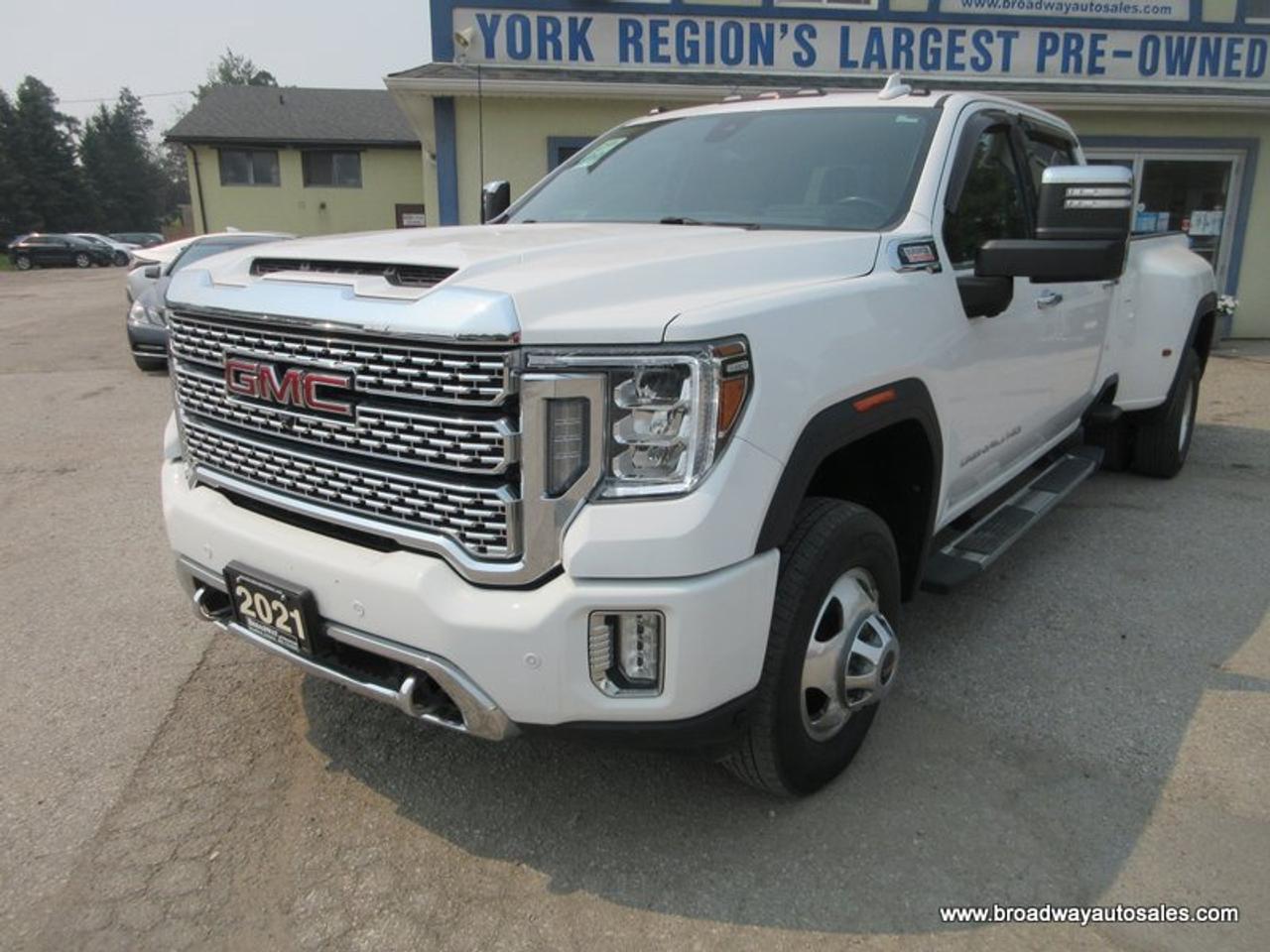2021 GMC Sierra 3500 1-TON DENALI-VERSION 5 PASSENGER 6.6L - DURAMAX.. 4X4.. CREW-CAB.. 8-FOOT-DUALLY.. NAVIGATION.. POWER SUNROOF.. LEATHER.. HEATED/AC SEATS..