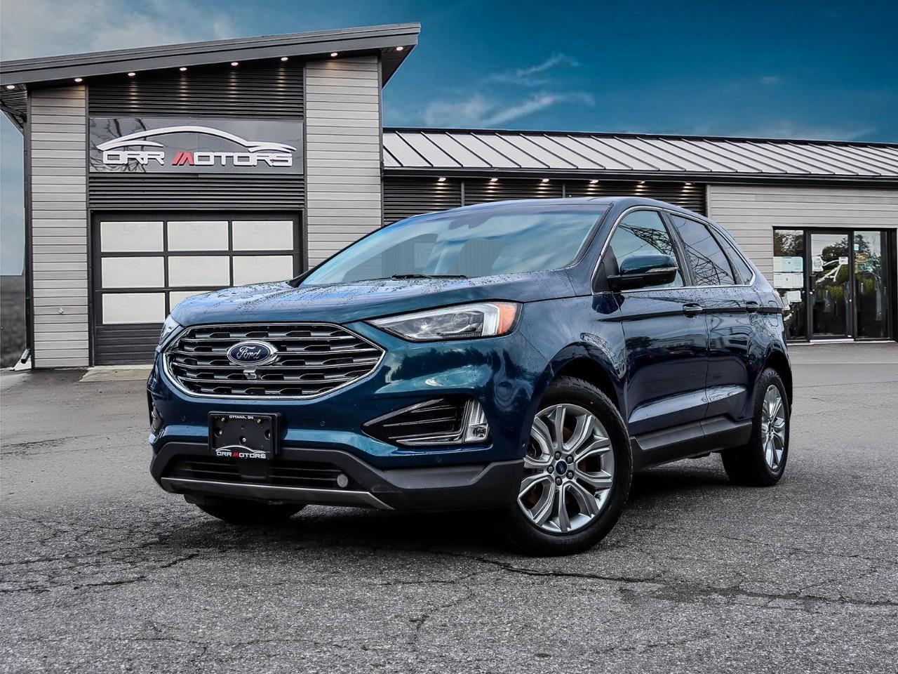 <p>2020 Ford Edge Titanium AWD | 134,516 km | Premium Crossover Ready for Ottawa Roads</p><p>The 2020 Ford Edge Titanium AWD delivers the perfect blend of performance, comfort, and cutting-edge technology in one refined package. Powered by a responsive 2.0L EcoBoost engine mated to an 8-speed automatic transmission and intelligent all-wheel drive, this Edge is built for every season Ottawa has to offer. At 134,516 km, this certified pre-owned crossover has been carefully maintained and is ready for its next chapter.</p><p>The top-tier Titanium trim comes fully equipped with premium leather-trimmed heated and ventilated front seats, a heated steering wheel, and a panoramic Vista Roof for an open, airy cabin experience. Stay connected with the 8-inch SYNC 3 touchscreen featuring Apple CarPlay and Android Auto, plus a Bang & Olufsen premium sound system that elevates every drive. Practical features include remote start, a hands-free power liftgate, and ample cargo space for family adventures.</p><p>Safety is front and centre with Ford's Co-Pilot360 suite, including blind spot monitoring with cross-traffic alert, lane departure warning, pre-collision assist with automatic emergency braking, adaptive cruise control, and a 180-degree front camera. Finished on sharp 18-inch machined aluminum wheels, this Edge Titanium stands out from the crowd.</p><p>Why Buy from Orr Motors Ottawa: Family-Owned & Operated Dealership Since 1962 Certified & Safety-Inspected Vehicles Competitive Financing Options for All Credit Types Extended Warranty Coverage Available Serving Ottawa, Kanata, Stittsville & Nepean</p><p>Visit us at Orr Motors – 6230 Hazeldean Rd, Ottawa Call: 613-836-3333 | orrmotors.com Orr Motors - The trusted used car dealer in Ottawa since 1962.</p> <br /> <br /> <br /> **Advertised price is for finance purchase. <br /> *Every reasonable effort is made to ensure the accuracy of the information listed above. Vehicle pricing, incentives, options (including standard equipment), and technical specifications listed is for the Year, Make and Model of the vehicle, and may not match the exact vehicle displayed. Please confirm with a sales representative the accuracy of this information.