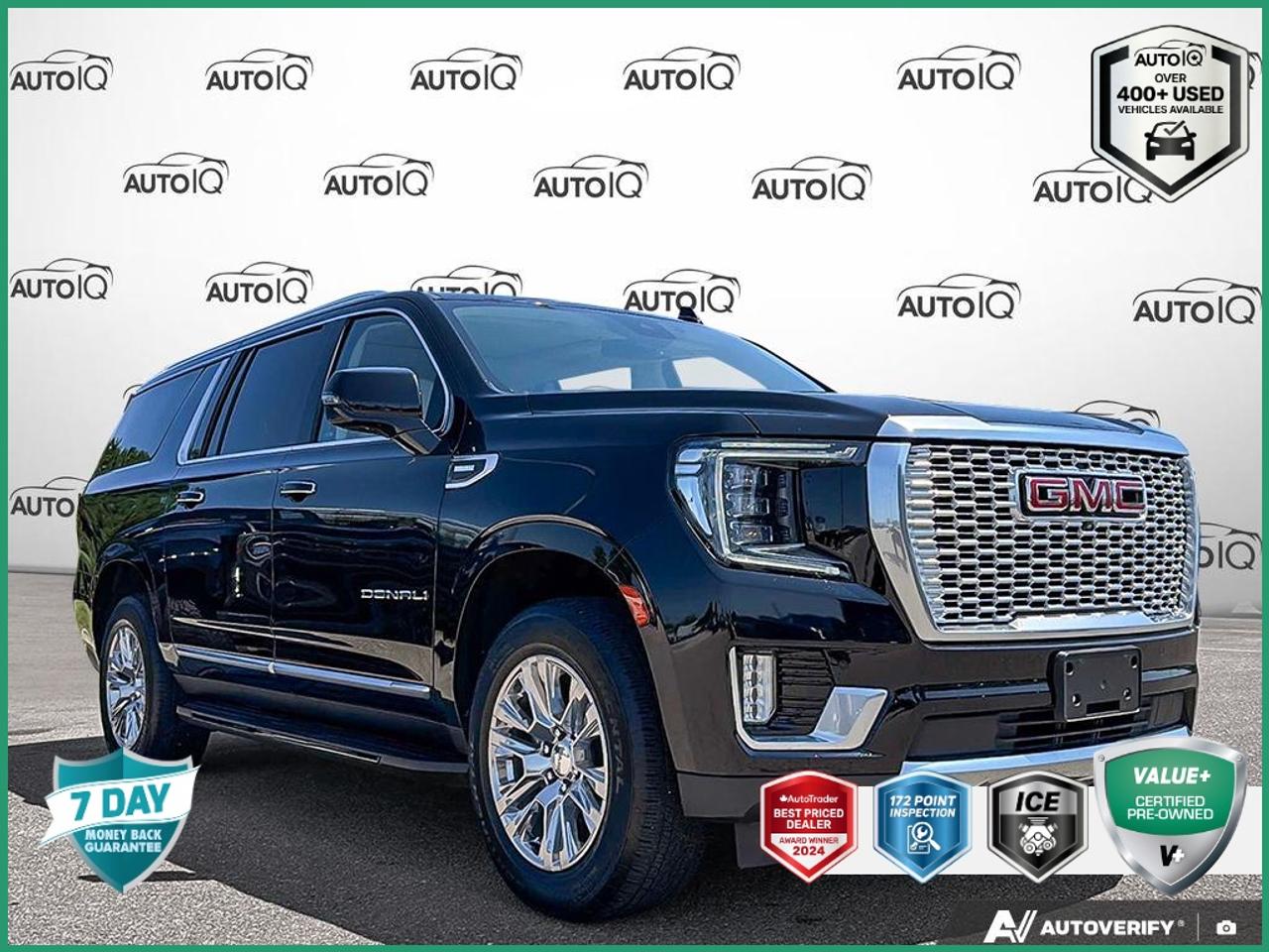 REMOTE START, LOW KM, CERTIFIED, NAV, HEATED/COOLED STS, 360 CAM, CARPLAY/ANDROID AUTO, HEATED STEERING, PWR LIFTGATE, 4WD, Bose 14-Speaker Surround w/CenterPoint, Magnetic Ride Control Suspension! <b>OEM OPTIONS: </b>DENALI PREF ,  ENG 6.2L ECOTEC3 V8 ,  10-SPEED A/T ,  REAR AXLE 3.23 RATIO ,  GVWR 7700 LBS. (3493 KG) ,  WHLS 20 X 9 (50.8 CM X 22.9 CM) 6-SPOKE MULTI-DIMENSIONAL ALUMINUM ,  TIRES 275/60R20SL ALL-SEASON BLKWALL ,  ONYX BLK ,  SEATS FRONT BUCKET ,  TEAK/LIGHT SHALE PERFORATED LEATHER SEATING SURFACES ,  AUDIO SYSTEM 10.2 DIAGONAL PREM GMC INFOTAINMENT SYSTEM WITH GOOGLE BUILT-IN ,  SUNROOF PWR PANORAMIC DUAL-PANE ,  MAX TRAILERING PK<br><br><b>PEACE OF MIND:</b> Factory Comprehensive & Powertrain Warranty!<br>- Balance of factory coverage.<br>- <b>OEM EXPERTISE:</b> As a Franchise Dealer, we have exclusive access to this vehicles full factory warranty & repair history.<br>- SWEET SPOT: Perfect balance.<br>- Qualifies for Prime Rates.<br><br><b>PERFORMANCE & CAPABILITY: </b>This quality, certified Value+ <b>2024 GMC Yukon XL Denali</b> finished in Onyx Black with a Teak/Light Shale, Perforated Leather Seating Surfaces interior, offering a touch of elegance against the dark exterior. As a versatile Sport Utility Vehicle (SUV), it combines a commanding view of the road with flexible cargo space and seating, perfect for various lifestyles. Powered by a responsive <b>3.0L 6cyl</b> engine paired with a smooth <b>10 Speed Automatic</b> and a confident <b>4x4</b> system.<br><br><b>THE PREMIUM STANDARD: </b>This <strong>VALUE+ CERTIFIED</strong> vehicle receives over <strong>$800</strong> in premium preparation to ensure that fresh car feeling:<br>- Synthetic Oil & Filter Change<br>- New Engine & Cabin Air Filter<br>- New Wiper Blades<br>- 4-Wheel Alignment<br>- Professional Detail<br>- 2X the Standard for brakes/tires<br><br><b>MARKET VALUE: </b><br> - <b>Priced Below Market:</b> Offered at <b>$1,546</b> below the average market price.<br> - <b>Lower Mileage:</b> Features approximately <b>13,000</b> fewer km than the market average.<br><br><b>VEHICLE HISTORY: </b><br> - <b>Exclusive Lease Return:</b> Acquired directly off-lease, often indicating a single owner and consistent maintenance.<br> - <b>CARFAX Verified:</b> Low Kilometers.<br><br><b>PROFILE & PEDIGREE: </b><br> - <b>Service History:</b> Ask our team to review available service records with you.<br> - <b>Shop with Confidence:</b> Over <b>38</b> high-resolution photos are online for you to view every detail.<br><br><b>RECENT SERVICE HIGHLIGHTS: </b><br> - <b>Oil and filter change</b>.<br> - <b>Tires</b> recently balanced for a smooth ride.<br> - <b>wheel alignment</b>.<br> - Professionally <b>detailed</b> inside and out.<br> - Minor <b>dent repair</b> performed.<br><br><b>MODEL REVIEWS: </b>The extended-length version, praised for its cavernous interior space for passengers and cargo, and impressive hauling capabilities. Equipped with a true <b>4x4 system</b>, this vehicle is ready for serious adventure, offering superior off-road capability.<br>The powerful <b>Diesel</b> engine is built for strength, offering immense torque for heavy towing and exceptional fuel efficiency.<br>Powered by a smooth and responsive <b>3.0L 6cyl</b>, delivering ample power for merging and passing. Its modern <b>10-Speed Automatic</b> transmission is engineered to handle significant power, ensuring you are always in the right gear for responsive acceleration and smooth cruising.<br><br><b>EQUIPMENT: </b><br><b>Safety & Driver Assistance:</b> TRACTION CONTROL, ABS BRAKES, BRAKE ASSIST, DUAL FRONT IMPACT AIRBAGS, DUAL FRONT SIDE IMPACT AIRBAGS, IGNITION DISABLE<br><b>Comfort & Convenience:</b> POWER WINDOWS, POWER STEERING, 1-TOUCH DOWN, 1-TOUCH UP, AUTO-DIMMING DOOR MIRRORS, AUTO-DIMMING REARVIEW MIRROR<br><b>Technology & Entertainment:</b> NAVIGATION SYSTEM, TACHOMETER, OUTSIDE TEMPERATURE DISPLAY, BOSE 14-SPEAKER SURROUND W/CENTERPOINT, 15 MULTI-COLOUR HEAD UP DISP<br><br><p> </p>

<h4>VALUE+ CERTIFIED PRE-OWNED VEHICLE</h4>

<p>
- 36-point Provincial Safety Inspection<br>
- 172-point inspection combined mechanical, aesthetic, functional inspection including a vehicle report card<br>
- Warranty: 30 Days or 1500 KMS on mechanical safety-related items and extended plans are available<br>
- Complimentary CARFAX Vehicle History Report<br>
- 2X Provincial safety standard for tire tread depth<br>
- 2X Provincial safety standard for brake pad thickness<br>
- 7 Day Money Back Guarantee*<br>
- Market Value Report provided<br>
- Complimentary 3 months SIRIUS XM satellite radio subscription on equipped vehicles<br>
- Complimentary wash and vacuum<br>
- Vehicle scanned for open recall notifications from manufacturer
</p>

<p>SPECIAL NOTE: This vehicle is reserved for AutoIQs retail customers only. Please, No dealer calls. Errors & omissions excepted.</p>

<p>*As-traded, specialty or high-performance vehicles are excluded from the 7-Day Money Back Guarantee Program (including, but not limited to Ford Shelby, Ford mustang GT, Ford Raptor, Chevrolet Corvette, Camaro 2SS, Camaro ZL1, V-Series Cadillac, Dodge/Jeep SRT, Hyundai N Line, all electric models)</p>