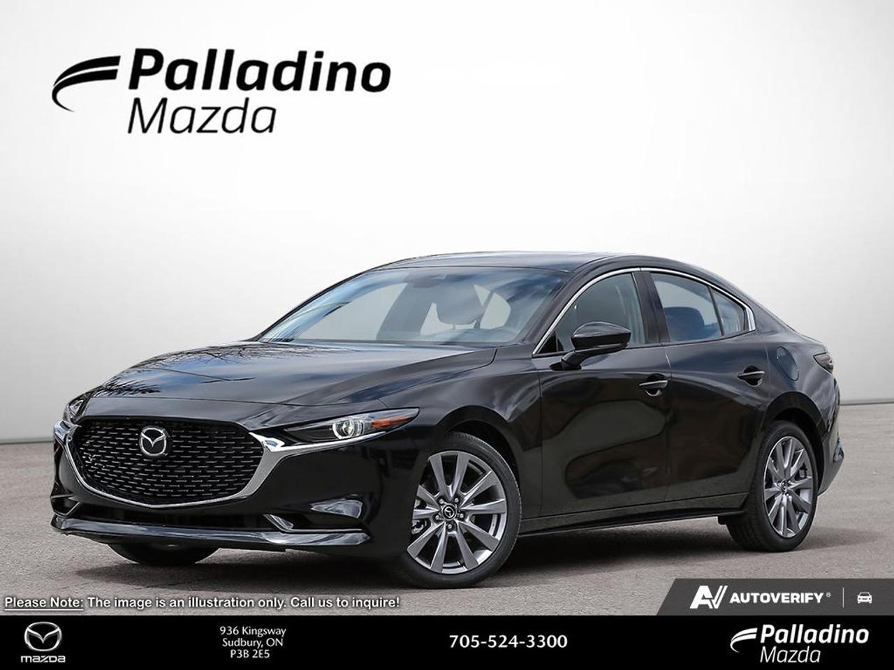 Arrive in style and confidence with the brand new 2026 Mazda Mazda3 GT sedan at Palladino Mazda in Greater Sudbury. Finished in Black with a Black interior, this compact sedan blends refined design, premium feel, and all-season capability. The 2026 Mazda Mazda3 GT brings responsive power and a polished drive to every trip.

Built for drivers who want more than basic transportation, the 2026 Mazda Mazda3 GT offers a rewarding balance of comfort, control, and quality. Its 2.5L SKYACTIV-G DOHC 16-valve I4 engine, 6-Speed SKYACTIV-Drive automatic transmission, and all-wheel drive setup help deliver smooth performance with sure-footed traction in changing Northern Ontario conditions.

FEATURES OF THE Mazda3 GT

»» 2.5L engine with confident everyday power
»» All-wheel drive for year-round control
»» Six-speed automatic with smooth shifting
»» Refined sedan design with premium feel

ADVANCED SAFETY FEATURES

»» Advanced body structure enhances occupant protection
»» Stability control helps maintain secure handling
»» Traction control supports slippery road confidence
»» Anti-lock brakes help with controlled stops

PERFORMANCE AND EFFICIENCY

»» 2.5L SKYACTIV-G engine feels responsive daily
»» Six-speed automatic delivers smooth gear changes
»» All-wheel drive improves grip in weather
»» Sedan balance supports composed road manners

COMFORT AND CONVENIENCE

»» Spacious cabin supports daily driving comfort
»» Four-door access makes entry simple
»» Automatic transmission reduces driving effort
»» Black interior creates a clean atmosphere

TECHNOLOGY AND CONNECTIVITY

»» Driver-focused layout keeps controls close
»» Clear instrumentation supports easy monitoring
»» Modern cabin design feels intuitive daily
»» Well-placed controls improve driver focus

CARGO SPACE

»» Sedan trunk handles everyday cargo needs
»» Rear seat area adds practical flexibility
»» Wide opening helps load larger items
»» Smart cabin storage supports daily errands

WHAT OTHER OWNERS LIKE

»» Confident handling with refined steering feel
»» Upscale cabin design for compact class
»» Strong all-weather assurance from all-wheel drive
»» Smooth power delivery for daily commuting

The 2026 Mazda Mazda3 GT is a smart choice for drivers who want premium character in a compact sedan. Its sleek Black finish, capable all-wheel drive system, and proven SKYACTIV engineering make it well suited for commuting, weekend drives, and life in Greater Sudbury.

At Palladino Mazda, this new 2026 Mazda Mazda3 GT stands out for its balanced performance, upscale atmosphere, and everyday usability. If you want a sedan that feels engaging yet practical, this model delivers the quality, control, and confidence that make every drive more enjoyable.

This 2026 Mazda Mazda3 GTs VIN is: 3MZBPBDL0TM514255.

The advertised price is for financing only and applies exclusively to vehicles eligible for financing. Vehicles sold as-is are not eligible for financing and require full payment at purchase. All cash purchases of finance-eligible vehicles will be subject to an additional $2,501.00. This advertised price also does not include taxes and licensing fees. For as-is vehicles: the motor vehicle sold under this contract is being sold as-is and is not represented as being in road worthy condition, mechanically sound or maintained at any guaranteed level of quality.<p>Arrive in style and confidence with the brand new 2026 Mazda Mazda3 GT sedan at Palladino Mazda in Greater Sudbury. Finished in Black with a Black interior</p>
<p> and all-season capability. The 2026 Mazda Mazda3 GT brings responsive power and a polished drive to every trip.

Built for drivers who want more than basic transportation</p>
<p> and all-wheel drive setup help deliver smooth performance with sure-footed traction in changing Northern Ontario conditions.

FEATURES OF THE Mazda3 GT

»» 2.5L engine with confident everyday power
»» All-wheel drive for year-round control
»» Six-speed automatic with smooth shifting
»» Refined sedan design with premium feel

ADVANCED SAFETY FEATURES

»» Advanced body structure enhances occupant protection
»» Stability control helps maintain secure handling
»» Traction control supports slippery road confidence
»» Anti-lock brakes help with controlled stops

PERFORMANCE AND EFFICIENCY

»» 2.5L SKYACTIV-G engine feels responsive daily
»» Six-speed automatic delivers smooth gear changes
»» All-wheel drive improves grip in weather
»» Sedan balance supports composed road manners

COMFORT AND CONVENIENCE

»» Spacious cabin supports daily driving comfort
»» Four-door access makes entry simple
»» Automatic transmission reduces driving effort
»» Black interior creates a clean atmosphere

TECHNOLOGY AND CONNECTIVITY

»» Driver-focused layout keeps controls close
»» Clear instrumentation supports easy monitoring
»» Modern cabin design feels intuitive daily
»» Well-placed controls improve driver focus

CARGO SPACE

»» Sedan trunk handles everyday cargo needs
»» Rear seat area adds practical flexibility
»» Wide opening helps load larger items
»» Smart cabin storage supports daily errands

WHAT OTHER OWNERS LIKE

»» Confident handling with refined steering feel
»» Upscale cabin design for compact class
»» Strong all-weather assurance from all-wheel drive
»» Smooth power delivery for daily commuting

The 2026 Mazda Mazda3 GT is a smart choice for drivers who want premium character in a compact sedan. Its sleek Black finish</p>
<p> and confidence that make every drive more enjoyable.

This 2026 Mazda Mazda3 GTs VIN is: 3MZBPBDL0TM514255.

The advertised price is for financing only and applies exclusively to vehicles eligible for financing. Vehicles sold as-is are not eligible for financing and require full payment at purchase. All cash purchases of finance-eligible vehicles will be subject to an additional $2</p>
<p>501.00. This advertised price also does not include taxes and licensing fees. For as-is vehicles: the motor vehicle sold under this contract is being sold as-is and is not represented as being in road worthy condition</p>