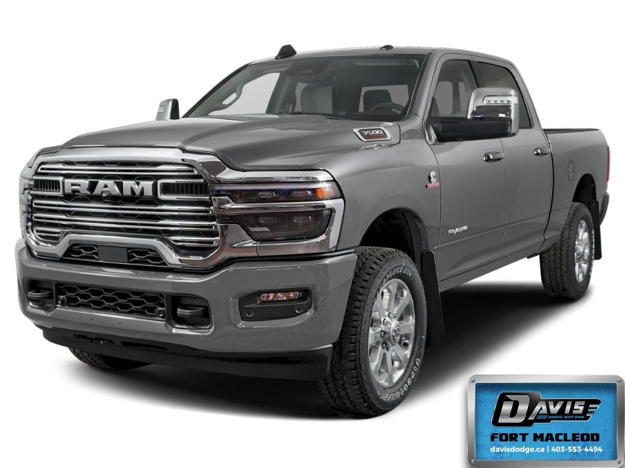 <p>Experience the 2027 Ram 3500 Laramie in a striking gray, equipped with a robust 4x4 drivetrain providing excellent handling and power. This top-of-the-line new truck offers an outstanding blend of style and performance.</p><p><strong>Interior Features:</strong></p><ul><li>Heated front seats with front-facing simulated suede/leather rear seats for a luxurious comfort</li><li>Leatherette steering wheel with a heated steering wheel for added convenience</li><li>Power seats and windows for easy customization</li><li>Keyless entry and remote start for exceptional ease of access</li></ul><p><strong>Exterior Features:</strong></p><ul><li>Distinctive alloy wheels that enhance the style of the truck</li><li>Front bumper sight shields and parking sensors for better visibility and parking confidence</li><li>Heavy-duty engine cooling system and front bumper sight shields</li><li>Capless fuel fill for easy refueling</li></ul><p><strong>Technology & Safety Features:</strong></p><ul><li>State-of-the-art navigation system with Bluetooth connection and smart device integration</li><li>Adaptive cruise control and lane assist for safe highway driving</li><li>Brake assist, diesel exhaust brake, and supplemental heater for enhanced safety and comfort</li><li>Satellite radio, Wi-Fi hotspot, and backup camera for added convenience and connectivity</li></ul><p>This 2027 Ram 3500 Laramie is perfect for those seeking a reliable, powerful truck with advanced features and incredible comfort. Whether you're a farmer, construction worker, or someone who enjoys powerful trucks, contact Davis Dodge Fort Macleod today to learn more about this exceptional vehicle and arrange a test drive!</p>