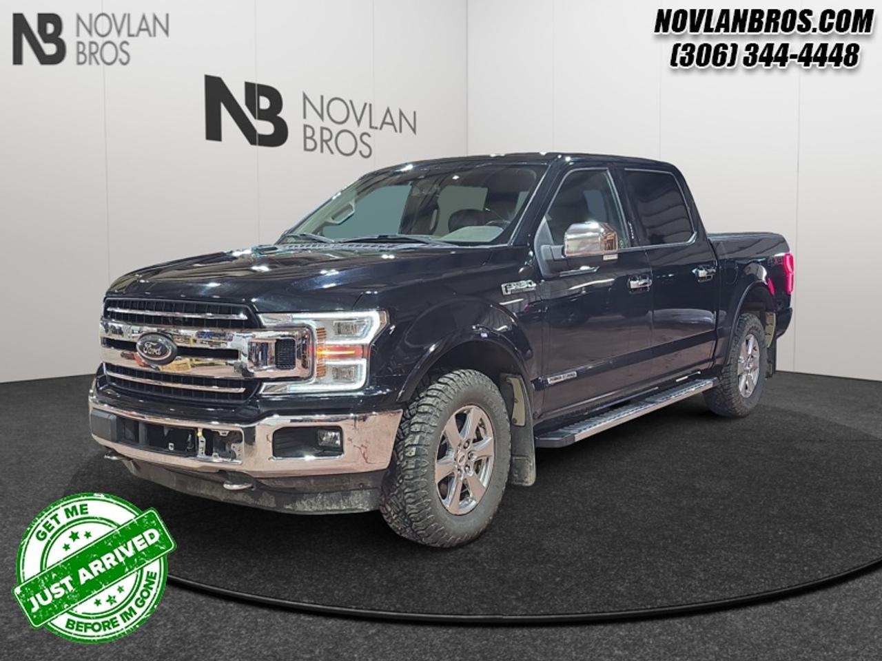 <b>Heated Seats, Navigation, Alloy Wheels, Reverse Sense System, Rear View Camera!</b><br> <br> Check out our great inventory of pre-owned vehicles at Novlan Brothers!<br> <br>Smart engineering, impressive tech, and rugged styling make the F-150 hard to pass up. This 2018 Ford F-150 is fresh on our lot in Paradise Hill.<br> <br>The perfect truck for work or play, this versatile Ford F-150 gives you the power you need, the features you want, and the style you crave! With high-strength, military-grade aluminum construction, this F-150 cuts the weight without sacrificing toughness. The interior design is first class, with simple to read text, easy to push buttons and plenty of outward visibility.<br> <br>This sought after diesel Crew Cab 4X4 pickup has 186,196 km. Its Black in colour. It has a 10 Speed Automatic transmission and is powered by a 250HP 3.0L V6 Cylinder Engine. <br> <br> Our F-150s trim level is Lariat. The Lariat trim adds some extra luxury and style to this hard-working F-150. It comes with leather seats which are heated and cooled in front, a SYNC 3 infotainment system with Bluetooth and SiriusXM, a rearview camera with rear parking sensors, dual-zone automatic climate control, remote engine start, chrome exterior trim, aluminum wheels, fog lights, and more. This vehicle has been upgraded with the following features: Heated Seats, Navigation, Alloy Wheels, Reverse Sense System, Rear View Camera, Remote Engine Start, Leather Interior.<br> To view the original window sticker for this vehicle view this <a href=http://www.windowsticker.forddirect.com/windowsticker.pdf?vin=1FTFW1E17JFC34909 target=_blank>http://www.windowsticker.forddirect.com/windowsticker.pdf?vin=1FTFW1E17JFC34909</a>. <br/><br> <br>To apply right now for financing use this link: <a href=http://novlanbros.com/credit/ target=_blank>http://novlanbros.com/credit/</a><br> <br/><br>The Novlan family is owned and operated by a third generation and committed to the values inherent from our humble beginnings.<br> Come by and check out our fleet of 20+ used cars and trucks and 100+ new cars and trucks for sale in Paradise Hill.  o~o