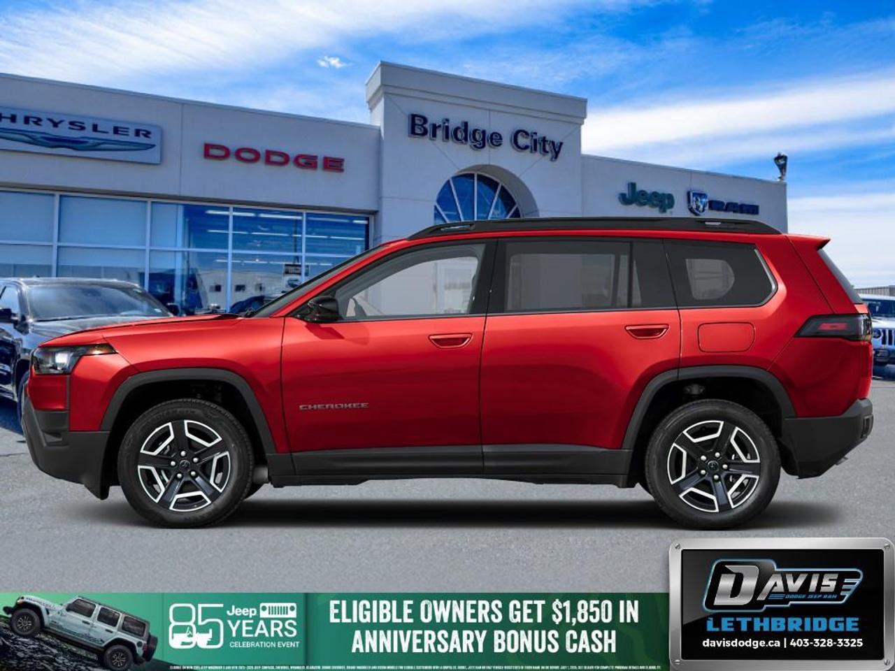 <b>Heated Seats, Heated Steering Wheel, Remote Start, Adaptive Cruise Control, Lane Keep Assist!</b><br /> <br /> Its thoughtfully designed interior offers premium materials, intuitive controls, and plenty of space for every journey.<br /> <br />The 2026 Jeep Cherokee delivers the perfect mix of sophistication and strength, making it ideal for both adventure seekers and everyday drivers. Inside, youll find a well-appointed cabin packed with smart technology and comfortable finishes designed to elevate every drive. With dependable off-road capability, advanced safety systems, and a distinctive design, the Cherokee stands out as a versatile SUV ready for any road ahead.<br /> <br />This Red Hot Pearl SUV has an Automatic transmission and is powered by a 210HP 1.6L 4 Cylinder Engine. <br /> <br /> Our Cherokee's trim level is Laredo. Experience everyday comfort with heated front seats, a 10-way power drivers seat with lumbar support, dual-zone automatic climate control, and a heated leatherette steering wheel that makes every drive feel refined and relaxed. The intuitive 12.3-inch Uconnect 5 touchscreen keeps you seamlessly connected with wireless smartphone integration, remote start, and a built-in Wi-Fi hotspot for effortless convenience. Confidence comes standard with advanced safety features such as Active Driving Assist, Blind Spot Detection, Full-Speed Forward Collision Warning Plus, and the ParkView Rear Back-Up Camera for added awareness on the road. This vehicle has been upgraded with the following features: Heated Seats, Heated Steering Wheel, Remote Start, Adaptive Cruise Control, Lane Keep Assist, Collision Mitigation .<br /><br /> <br />To apply right now for financing use this link: <a href=https://lethbridge.davisdodge.ca/free-credit-check/ target=_blank rel=nofollow noopener noreferrer>https://lethbridge.davisdodge.ca/free-credit-check/</a><br /> <br /><br />As a premier Chrysler, Dodge, Jeep and RAM dealership, Davis Dodge proudly offers an extensive selection of new and used vehicles to meet every drivers needs. Customers across Lethbridge, Fort Macleod, Taber, Claresholm, Coaldale, and beyond trust us for daily vehicle specials, certified service and parts, and a seamless online inventory experience. <br /><br /> With competitive financing options and expert support, we make car buying easy and enjoyable. <br /><br /> Ready to hit the road? Schedule your test drive today at Davis Dodge, your trusted Chrysler, Dodge, Jeep and RAM dealer in Lethbridge, Alberta.<br /><br /> Vehicle pricing offer shown expires 2026-07-31. <br /> Come by and check out our fleet of 40+ used cars and trucks and 110+ new cars and trucks for sale in Lethbridge. o~o