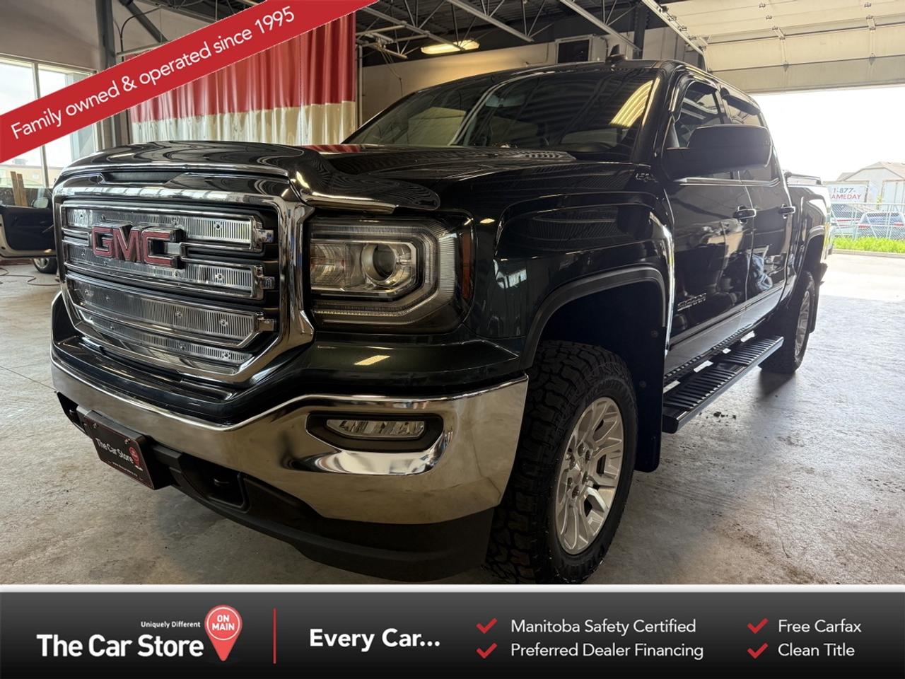 2018 GMC Sierra 1500 SLE Crew Cab 4x4  One Owner | Excellent Service History | Brand New Brakes 
 Key Features:5.3L EcoTec3 V8 Engine 
 6-Speed Automatic Transmission 
 Crew Cab 4x4 
 SLE Trim 
 One Owner 
 Excellent Service Records 
 Brand New Brakes 
 Brand New Shocks 
 Remote Starter 
 Power Drivers Seat 
 Apple CarPlay & Android Auto 
 Dual-Zone Automatic Climate Control 
 Backup Camera 
 Trailer Tow Package 
 Alloy Wheels 
 
 Proven Capability with Everyday Comfort:The Sierra 1500 has earned a reputation for combining dependable capability with a comfortable, well-appointed cabin. Powered by GMCs proven 5.3L V8, it delivers confident towing performance, a composed ride, and the versatility expected from a full-size pickup. 
 
 This Example:This one-owner Sierra stands out for its exceptional service history and thoughtful maintenance. It has recently received brand new brakes and brand new shocks, reflecting the level of care thats difficult to overlook in a pre-owned truck. As a Prairie truck, it has spent its life in the conditions it was built for. 
 
 Our Take:Service history often tells you more about a truck than its odometer, and this Sierra is a great example. With one-owner history, documented maintenance, and significant recent reconditioning already completed, it represents the kind of truck wed be confident recommending to friends or family looking for a dependable full-size pickup. 
 
 
 We are a local Family Owned business and we try to do things a little different. 
 
 At The Car Store on Main every vehicle is Manitoba Safety Certified. 
 Every vehicle sold is eligible for the Advantage Plan: 
 30 Day Warranty on all MB Safety certificate related items. 
 CarFax Vehicle History Report 
 2 sets of Keys 
 Wholesale access to all other Miscellaneous Accessories (i.e. Wtr Tires, Remote Starr, all misc vehicle accessories/parts, etc...) 
 And of course a Full tank of Gas. 
 
 There is no Gimmicks or games, we are always aggressive on our prices and try to separate ourselves from the rest. 
 We also have an on-site Certified Banker who shops to get the best possible interest rates in with all Major Banks and Credit Unions! 
 
 Come to our Brand New modern showroom and see what makes us Uniquely Different! 
 
 Located on Main St. just North of Chief Peguis Trail. 
 
 To schedule an appointment call us directly at 204-669-1248 or email sales@thecarstore.ca 
 
 The Car Store on Main 
 -Uniquely Different- 
 
 www.thecarstore.ca 
 Local: 204-669-1248 
 Toll Free: 877-634-2975 
 
 A local family owned business unlike typical car lots, there are no pressure tactics, no games, no gimmicks, no Sales Manager, General Manager or Used Car Manager, just straight answers and fair deals all the time! 
 
 *PRICE DOES NOT INCLUDE TAXES (G.S.T & P.S.T) 
 Dealer Permit # 4481