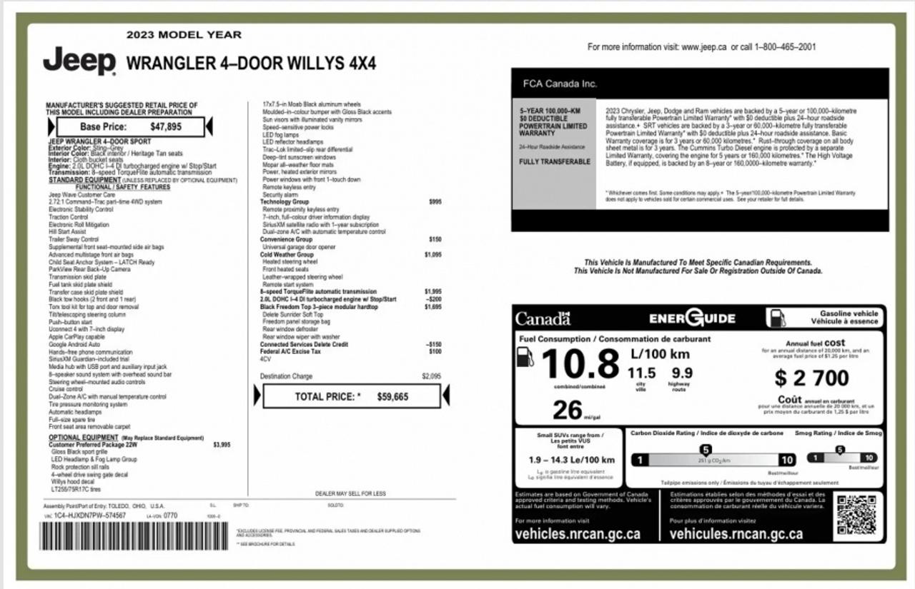 2023 Jeep Wrangler WILLYS 4 DOOR 4X4/ EXTRA UPGRADE/ LOW KM - Photo #2