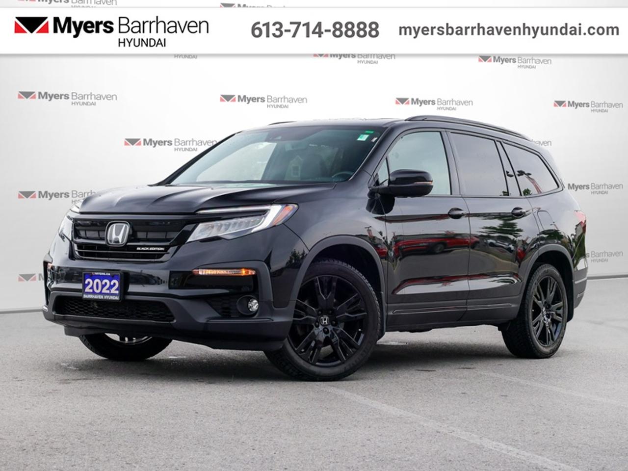 <b>Cooled Seats,  Leather Seats,  Sunroof,  Navigation,  Rear Seat Entertainment!</b><br> <br>  Compare at $41185 - Our Price is just $39985! <br> <br>The Honda Pilot is as unique as you and is ready to conquer any journey you desire. This 2022 Honda Pilot is for sale today.<br> <br>With a highly flexible interior, extremely comfortable ride, and loads of active safety features, this 2022 Honda Pilot should easily be your top choice. The interior of this Honda Pilot surrounds you and your passengers in sophistication thanks to its ergonomic design and soft-touch materials. Along with its impressive interior is a sleek and muscular body with sculpted exterior lines and modern fascia. If your family needs a new driving partner thats steeped in refinement, look no further than this stunning 2022 Honda Pilot.<br> <br>This SUV has 90,792 km. Its nice in colour and is completely accident free based on the <a href=https://vhr.carfax.ca/?id=F8VRKpwBybuRicOXIq8UV64G8uxej4sD target=_blank>CARFAX Report</a>. It has an Automatic transmission and is powered by a 280HP 3.5L V6 Cylinder Engine. <br> <br> Our Pilots trim level is Black Edition. Special exterior colors, black and chrome accessories, and black heated and cooled leather seats with awesome red accent stitching give this Pilot an aggressive and bold appearance, all topped off with a beautiful sunroof. The infotainment system complete with navigation, Android Auto, premium audio, wi-fi, and Apple CarPlay extends to the passengers with a rear seat entertainment system that has a multimedia display, wireless headphones, and the How much Farther app to keep the restless family entertained for those long hauls. Driver memory settings, proximity keys, proximity power cargo access, rain sensing wipers, and remote operated windows and sunroof provide incredible convenience while lane keep assist, automatic emergency braking, distance pacing cruise, Honda LaneWatch, parking sensors, blind spot monitoring, and a rear view camera make sure you stay safe. This vehicle has been upgraded with the following features: Cooled Seats, Leather Seats, Sunroof, Navigation, Rear Seat Entertainment, Premium Audio, Memory Seats.<br> <br/>Buy this vehicle now for the lowest bi-weekly payment of <b>$255.29</b> with $3999 down for 84 months @ 6.99% APR O.A.C. ( Plus applicable taxes - & fees ). See dealer for details. <br><br>*LIFETIME ENGINE TRANSMISSION WARRANTY NOT AVAILABLE ON VEHICLES WITH KMS EXCEEDING 140,000KM, VEHICLES 8 YEARS & OLDER, OR HIGHLINE BRAND VEHICLE(eg. BMW, INFINITI. CADILLAC, LEXUS...) o~o