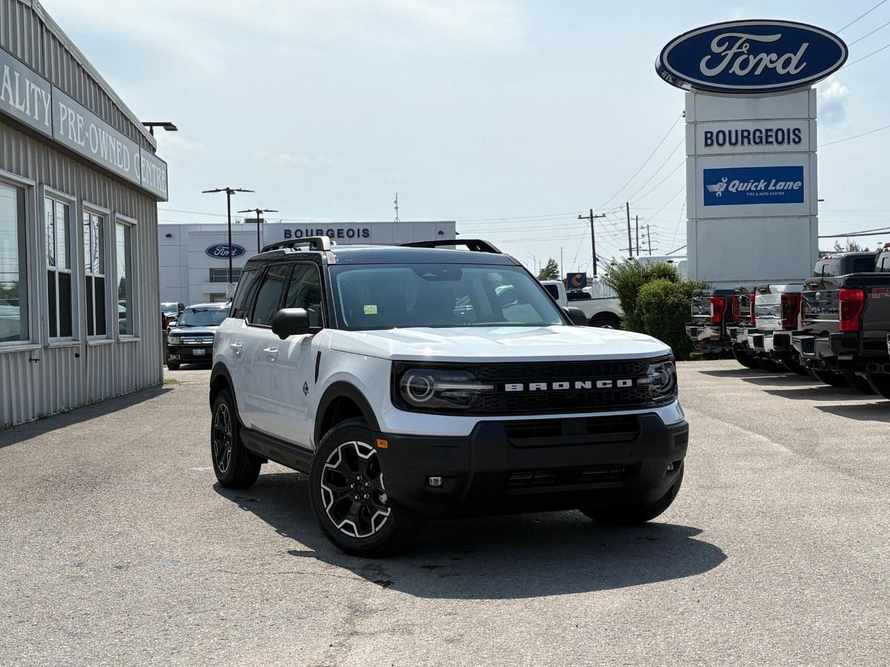 <p>Experience the thrill of the road with the 2026 Ford Bronco Sport Outer Banks in striking white, equipped with a robust 4x4 drivetrain and automatic transmission. This brand-new SUV promises both versatility and refined handling, perfect for any adventure.</p><p>The exterior stands out with its Oxford White finish, complemented by alloy wheels that add to its bold stance. The interior is a sanctuary of style and comfort, featuring a unique blue color scheme and a suite of luxurious options including heated front seats, power seats, and a heated steering wheel.</p><p>Technology is at the forefront in this Bronco Sport with its advanced Outer Banks Tech Package, which includes the Ford Co-Pilot360 Assist 2.0 for enhanced driving assistance, a 360-Degree Camera with Trail View, and a premium B&O Sound System by Bang & Olufsen with 10 speakers and a subwoofer. Safety features such as lane assist, brake assist, and a reverse brake assist ensure peace of mind, while the connected navigation keeps you on the right path. Enjoy the added convenience of the power moonroof and smart device integration, including a wi-fi hotspot and remote start capabilities.</p><p>Whether you're an adventurous spirit or a premium SUV enthusiast, the 2026 Ford Bronco Sport Outer Banks caters to your every need. Contact Bourgeois Motors Ltd. today for more details and prepare to elevate your driving experience.</p> <p><span style=color:rgb( 58 , 80 , 95 )>The discount shown on vehicle represents the </span><u>Cash Purchase</u><span style=color:rgb( 58 , 80 , 95 )> discount and is inclusive of all non-stackable and stackable cash purchase discounts from Ford of Canada and Bourgeois Motors Ltd. and is offered in lieu of sub-vented lease or finance rates. To get details on current discounts applicable to this and other vehicles in our inventory for Lease and Finance customer, see a member of our team. All offers for lease or finance are On Approved Credit (OAC).While every effort is made to ensure the accuracy of discounts and programs, programs are subject to change without notice </span><span style=color:rgb( 119 , 119 , 119 )>and may not be accurate or completely current. While every reasonable effort is made to ensure the accuracy of this data, we are not responsible for any errors or omissions contained on these pages.</span></p> <p><strong>Why Choose the Bourgeois Auto Group?</strong></p><p>For 80 years, Bourgeois Auto Group has been delivering exceptional automotive experiences. Our factor trained teams work to ensure you receive the shopping experience you deserve; whether you're looking for a new or new-to-you vehicle.</p><p>Shop 24/7 with our online showroom and chat service, ensuring convenience every step of the way. No hidden fees, full disclosure, and every pre-owned vehicle comes with a Carfax® report for peace of mind.</p><p>We offer a wide selection of pre-owned vehicles, all competitively priced using real-time market data. Get the best deal on your purchase and trade-in with our free Live Market Analysis report.</p><p>Looking to sell your car? We buy any make or modelno purchase required. Our simple to use online trade valuation tool will provide you with a clear, transparent selling experience whether you buy our car or not.</p><p>Backed by hundreds dedicated employees across 4 convenient locations, were here to meet all your automotive needs. Visit us in Midland or Parry Sound and explore our inventory or schedule your next service today.</p> <p><strong>Financing Your Next Vehicle with Bourgeois Motors Ford in Midland:</strong></p><p>At Bourgeois Motors Ford, we make financing your next vehicle simple and stress-free! Our team works with trusted lenders to find flexible options tailored to your budget. Drive away with confidenceapply today!</p><p>Take advantage of our online pre-qualification tool, backed by Equifax and TD Bank to find the payment that works for you. Simply <a href=https://www.bourgeoismotors.com/free-credit-check/ rel=nofollow><strong>CLICK HERE</strong></a><strong> </strong>to use our secure online credit tool with no impact to your credit.</p>