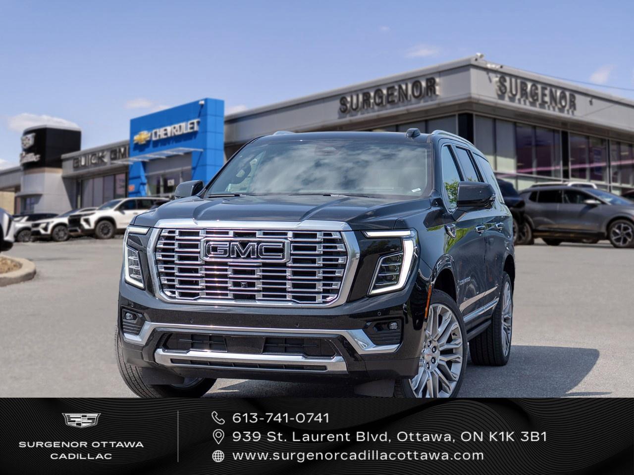 <p>The 2026 GMC Yukon Denali 4WD in black offers a commanding drive with its 4x4 drivetrain and sophisticated handling, making it a top choice for those who crave luxury and performance. Its exterior boasts 24-inch selective machined and painted pearl nickel wheels and a stylish Onyx Black finish, matching the elegance of its black leather interior.</p><p>Inside, the Yukon Denali impresses with perforated leather seating surfaces, a heated steering wheel, and advanced seating with both heated and cooled options for front passengers. The third row ensures ample space while the dual-pane panoramic power sunroof elevates your journey.</p><p>Technologically advanced, the Yukon features a 16.8-inch diagonal premium GMC infotainment system equipped with Google built-in compatibility, navigation, and a surround-sound audio experience. Safety and assistance systems include Super Cruise, a rear camera mirror, and numerous trailering technology features, such as hitch view and blind zone steering assist, designed to protect drivers and passengers alike.</p><p>This SUV caters to families and adventure-loving drivers who value luxury and innovation. Contact Surgenor Chevrolet Buick GMC Cadillac today to learn more about this exceptional vehicle and schedule a test drive.</p>