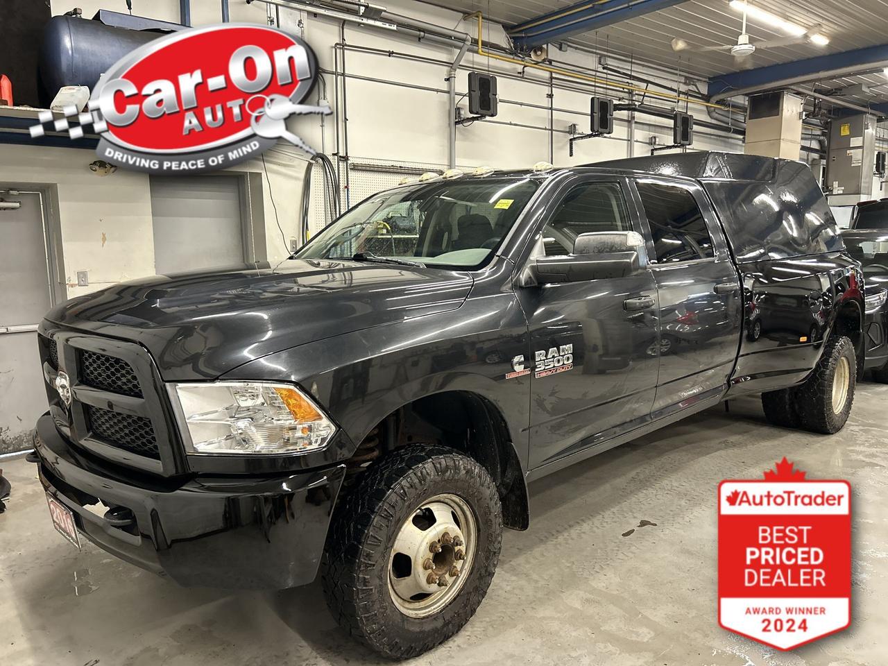 ONLY 78,000 KMS!! DUALLY CREW CAB 4X4 W/ 6.7L CUMMINS TURBO DIESEL & 8-FOOT BOX!! Colour matching box cap, tow mirrors, spray-in bed liner, tow package w/ integrated trailer brake controller, A/C, keyless entry, clearance lamps, power locks, power mirrors, power windows, automatic headlights, cruise control and more!!*This car was used as a previous daily rental*This vehicle just landed and is awaiting a full detail and photo shoot. Contact us and book your viewing today!