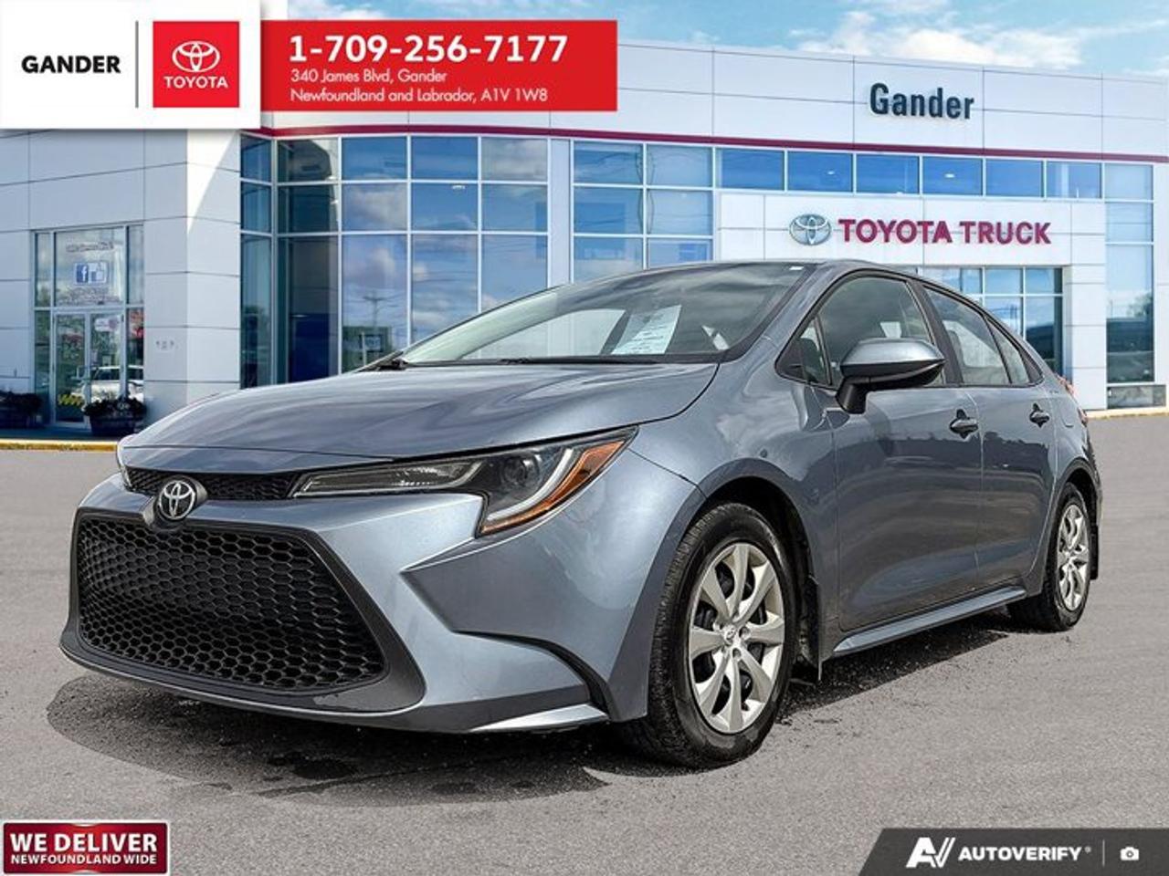 2021 Toyota Corolla LE SedanLooking for reliable, fuel-efficient, and feature-packed driving in NL? This Steele Certified 2021 Toyota Corolla LE delivers legendary Toyota reliability, top-tier safety features, and incredible valuebacked by complete peace of mind.Why Choose This Corolla LE?Steele Certified Guarantee: Fully reconditioned with an intensive 85-point inspection, fresh oil change, completed fluid top-ups, full brake and tire inspection, verified recall checks, and a complimentary Carfax Vehicle History Report.Comfort & Tech Loaded: Stay warm with heated front bucket seats and a heated steering wheel. Features Smart Key with Push Button Start, automatic temperature control, and a power slide/tilt moonroof.Smart Connectivity: Seamlessly integrate your phone with Apple CarPlay & Android Auto, Siri Eyes Free, voice recognition, and convenient wireless device charging.Advanced Toyota Safety Sense: Drive with total confidence thanks to Active Cruise Control, Lane Departure Warning, Pre-Collision System with Pedestrian Detection, Rearview Camera, Smart Stop Technology, and Auto High-Beam Headlights.Unbeatable Value: Backed by Steele Auto Groups Market Value Pricing so you get our most competitive price right upfront.All Credit Applications Accepted! Establish or rebuild your credit with easeapply directly at Steele Advantage Financing.Visit us today at Gander Toyota for a test drive, or contact our sales team to confirm option details and availability!