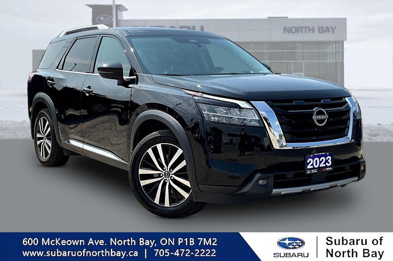 2023 Nissan Pathfinder Platinum 4WD for Sale in North Bay, Ontario
			Luxury for the Family. Capability for Northern Ontario.
			
			The 2023 Nissan Pathfinder Platinum 4WD proves you really can have it all. Available now at North Bay Subaru, this premium SUV delivers powerful V6 performance, luxurious comfort, advanced technology, and the confidence of intelligent 4WD. Whether youre commuting through North Bay, travelling Highway 11, heading to Lake Nipissing, or loading up for a weekend in Temagami, the Pathfinder Platinum is built to make every drive comfortable, capable, and enjoyable.
			
			Highlights
			
			 Intelligent 4WD System
			
			 3.5L V6 Engine
			
			 9-Speed Automatic Transmission
			
			 Premium Leather-Appointed Seating
			
			 Panoramic Moonroof
			
			 Heated & Ventilated Front Seats
			
			 Heated Second-Row Seats
			
			 Heated Steering Wheel
			
			 Apple CarPlay® & Android Auto?
			
			 Bose® Premium Audio System
			
			 Navigation System
			
			 360° Around View® Monitor
			
			 ProPILOT Assist
			
			 Power Liftgate
			
			 Seating for Up to 7 Passengers
			
			Why Youll Love It
			
			The Pathfinder Platinum is what happens when practicality gets a luxury upgrade.
			
			Need room for the family?
			
			Easy.
			
			Need to tow the trailer, haul hockey gear, or survive another Northern Ontario winter?
			
			It wont even break a sweat.
			
			And with premium leather seating, a panoramic moonroof, and a Bose® sound system, even the drive to hockey practice starts feeling a little like a vacation.
			
			Lets just say... your passengers may suddenly start volunteering to ride with you.
			
			Book Your Test Drive Today
			
			Visit North Bay Subaru and discover why the 2023 Nissan Pathfinder Platinum 4WD is one of Canadas most sought-after three-row SUVs.
			
			Luxury when you want it. Capability when you need it. Adventure whenever youre ready.
			
			All in price - No hidden fees or charges! We pride ourselves on providing a personalized experience for each of our valued customers. We offer a wide selection of vehicles, knowledgeable sales and service staff, complete service and parts centre, and competitive pricing on all of our products. We look forward to seeing you soon. *Every reasonable effort is made to ensure the accuracy of the information listed above, but errors happen. We reserve the right to change or amend these offers. The vehicle pricing, incentives, options (including standard equipment), and technical specifications listed, may not match the exact vehicle displayed. All finance pricing listed is O.A.C (on approved credit). Please confirm with a sales representative the accuracy of this.
			
			
			Subaru of North Bay has been proudly serving customers in North Bay, Sturgeon Falls, New Liskeard, Cobalt, Haileybury, Kirkland Lake and surrounding areas since 1987. Whether you choose to visit in person or shop online, youll find many 2022-2023 Subaru models as well as a wide selection of used vehicles of all makes and models.