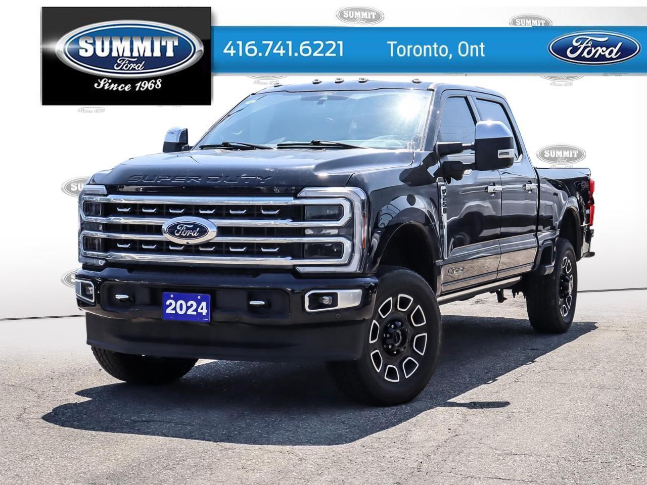 <p>Meet the 2024 Ford Super Duty F-250 SRW Platinum, a powerful diesel truck with sophisticated features and an assertive black exterior paired with a 4x4 drivetrain for supreme handling on any terrain. This robust vehicle's presence is matched by its capabilities, making it a compelling choice for the discerning driver.</p><p>The exterior boasts a commanding stance in a sleek black color, perfectly complimented by refined interior elements such as premium leather seats and leather door trim inserts. The cabin promises a touch of luxury and comfort with amenities like heated and cooled front seats, a heated steering wheel, and a leather steering wheel that elevate every journey.</p><p>Tech enthusiasts will appreciate smart device integration with Apple Car Play, a Bluetooth connection, and a convenient Wi-Fi hotspot. Safety is paramount with features including brake assist and adaptive cruise control, ensuring a secure drive every time. Additional perks such as keyless entry and power windows enhance everyday usability, while the tow package makes any hauling task a breeze.</p><p>Ideal for those who demand power without compromising on style and sophistication, the 2024 Ford Super Duty F-250 SRW Platinum is your perfect companion for both work and leisure. Contact Summit Ford today to schedule a test drive and experience the pinnacle of truck performance and luxury.</p>