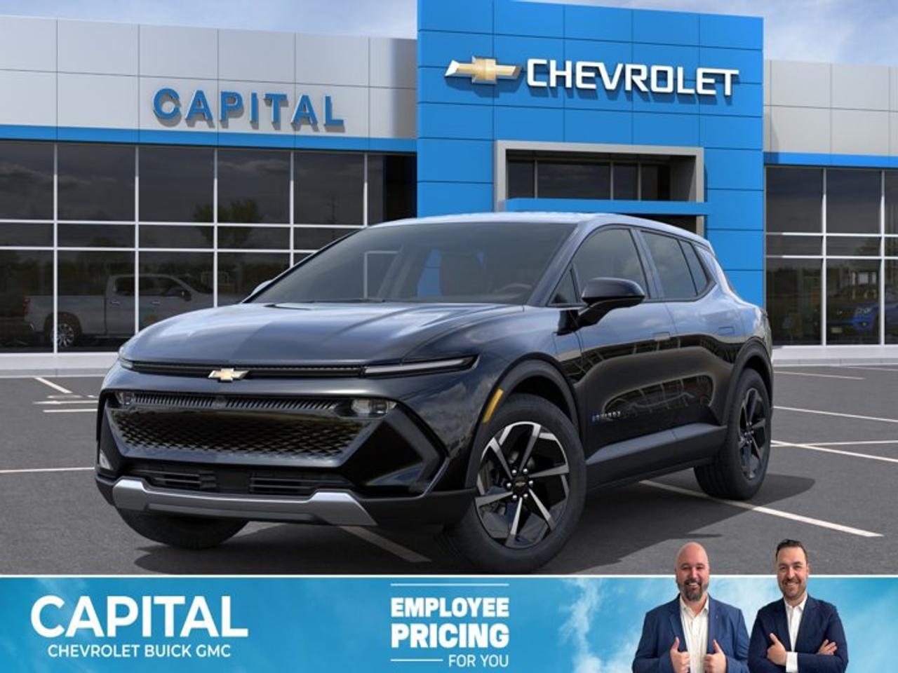 This Chevrolet Equinox EV boasts a Electric engine powering this Automatic transmission. Wipers, front intermittent, Windows, remote Express-Down, all windows, Wheels, 19 (48.3 cm).* This Chevrolet Equinox EV Features the Following Options *Wheel, spare, none, Visors, driver and front passenger, sliding, USB ports, 2 type-C, located on back of centre console, charge-only, USB ports, 2 type-C, Charge/Data ports located on floor console, Transmission, none (electric drive unit), Traffic Sign Recognition, enhanced, sensor indicator, Tires, 245/55R19 all-season blackwall, Tire, spare, none, Tire Inflator Kit (Included with 19 (48.3 cm) wheel. Not available with (RW4) 21 (53.3 cm) wheel.), Theft-deterrent system, unauthorized entry.* Stop By Today *Come in for a quick visit at Capital Chevrolet Buick GMC Inc., 13103 Lake Fraser Drive SE, Calgary, AB T2J 3H5 to claim your Chevrolet Equinox EV!