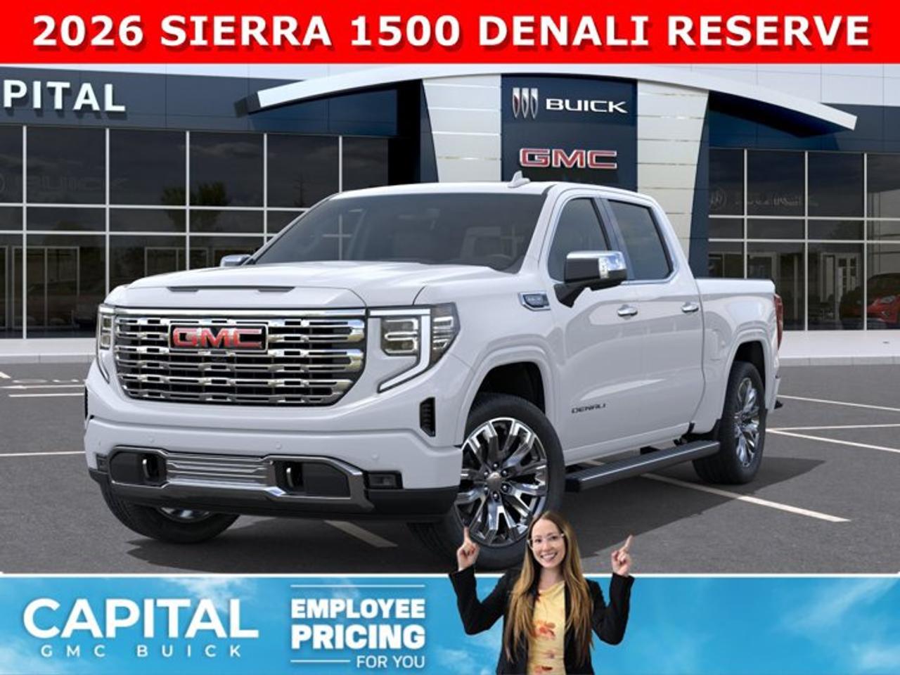 Check out this 2026 Sierra 1500 Crew Cab Denali with the RESERVE PACKAGE. Equipped with a ton of options like Heated and Cooled Seats, POWER SUNROOF, Heated Steering, Body Color Arch Moldings, 360 CAM, Rear Streaming Camera Mirror, Heads-up Display, 22 Inch Wheels, Heated Rear Seats, Massive Touchscreen, Power Assist Steps, and so much more... CALL NOWAsk for the Internet Department for more information or book your test drive today!AMVIC Licensed Dealer - Licence Number B1044900