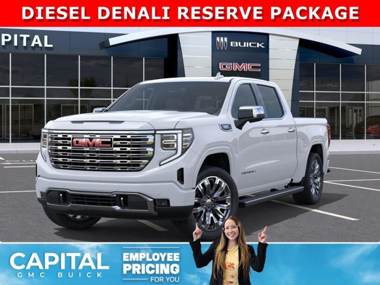 Check out this 2026 Sierra 1500 Crew Cab Denali DIESEL with the RESERVE PACKAGE. Equipped with a ton of options like Heated and Cooled Seats, POWER SUNROOF, Heated Steering, Body Color Arch Moldings, 360 CAM, Rear Streaming Camera Mirror, Heads-up Display, 22 Inch Wheels, Heated Rear Seats, Massive Touchscreen, Power Assist Steps, and so much more... CALL NOWAsk for the Internet Department for more information or book your test drive today!AMVIC Licensed Dealer - Licence Number B1044900