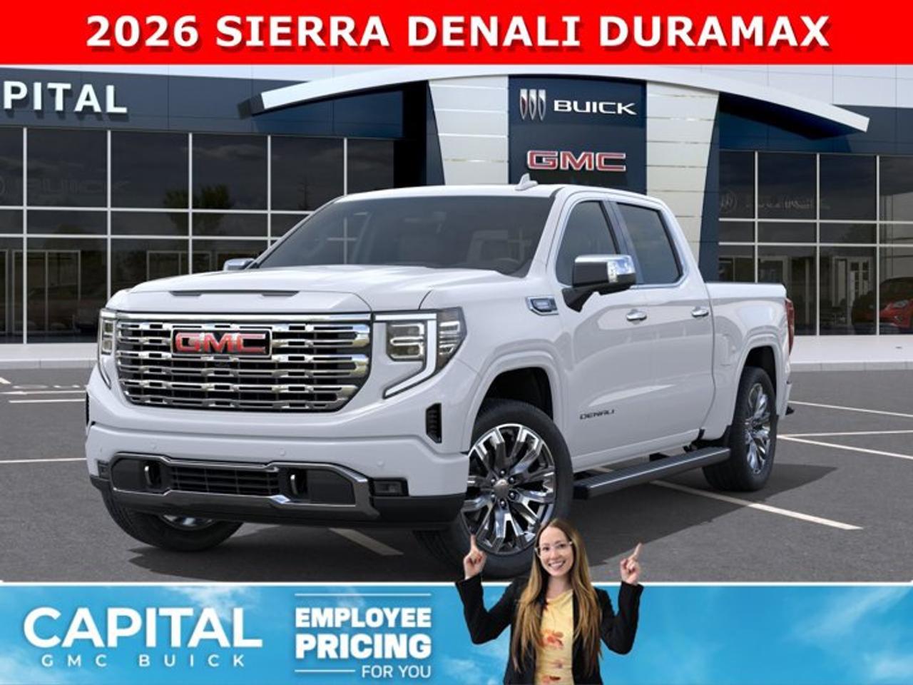 Check out this 2026 Sierra 1500 Crew Cab Denali DIESEL with the RESERVE PACKAGE. Equipped with a ton of options like Heated and Cooled Seats, POWER SUNROOF, Heated Steering, Body Color Arch Moldings, 360 CAM, Rear Streaming Camera Mirror, Heads-up Display, 22 Inch Wheels, Heated Rear Seats, Massive Touchscreen, Power Assist Steps, and so much more... CALL NOWAsk for the Internet Department for more information or book your test drive today!AMVIC Licensed Dealer - Licence Number B1044900