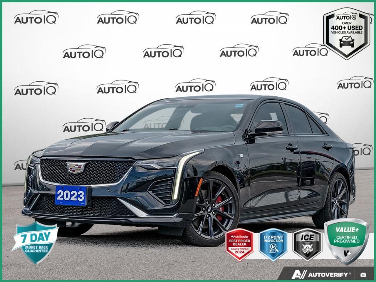 4-Wheel Disc Antilock Brakes, 4-Wheel Disc Brakes, 8 Speakers, ABS brakes, Air Conditioning, Alloy wheels, Anti-whiplash front head restraints, Apple CarPlay/Android Auto, Auto High-beam Headlights, Auto-dimming door mirrors, Auto-dimming Rear-View mirror, Automatic Stop/Start w/Disable, Automatic temperature control, Brake assist, Bumpers: body-colour, Compass, Delay-off headlights, Driver 4-Way Power Lumbar Seat Adjustment, Driver door bin, Driver Seat Manual Cushion Length Adjustment, Driver Seat Power Seatback Bolster Adjustment, Driver vanity mirror, Dual Digital Driver Information Centre Display, Dual front impact airbags, Dual front side impact airbags, Electronic Stability Control, Emergency communication system: OnStar and Cadillac connected services capable, Exterior Parking Camera Rear, Four wheel independent suspension, Front anti-roll bar, Front Bucket Seats, Front dual zone A/C, Front Passenger 4-Way Power Lumbar Seat Adjustment, Front Passenger 8-Way Power Seat Adjuster, Front Passenger Seat Manual Cushion Length Adjmt, Front reading lights, Front Seat Passenger Power Seatback Bolster Adjmt, Fully automatic headlights, Garage door transmitter, HD Radio, HD Rear Vision Camera, Heated door mirrors, Heated Driver & Front Passenger Seats, Heated front seats, Heated Steering Wheel, Heated steering wheel, Illuminated entry, Inteluxe Seat Trim, Knee airbag, Leather Shift Knob, Leather steering wheel, Leather-Wrapped Thick Rim Steering Wheel, LED Reflective Windshield Collision Alert, Low tire pressure warning, Memory seat, Occupant sensing airbag, Outside temperature display, Overhead airbag, Overhead console, Panic alarm, Passenger door bin, Passenger vanity mirror, Power door mirrors, Power driver seat, Power passenger seat, Power steering, Power windows, Premium 8-Speaker Audio System Feature, Radio: Cadillac User Experience, Rain sensing wipers, Rear anti-roll bar, Rear window defroster, Remote keyless entry, SiriusXM w/360L, Speed control, Speed-sensing steering, Split folding rear seat, Spoiler, Sport steering wheel, Steering wheel mounted audio controls, Tachometer, Telescoping steering wheel, Tilt steering wheel, Traction control, Trip computer, Turn signal indicator mirrors, Variably intermittent wipers, Voltmeter, Wheels: 18 Alloy w/Pearl Nickel Finish.<br><br>Black<br>2023 Cadillac CT4 Sport<br>4D Sedan<br>2.0L Turbocharged 8-Speed Automatic<br>RWD<p> </p>

<h4>VALUE+ CERTIFIED PRE-OWNED VEHICLE</h4>

<p>
- 36-point Provincial Safety Inspection<br>
- 172-point inspection combined mechanical, aesthetic, functional inspection including a vehicle report card<br>
- Warranty: 30 Days or 1500 KMS on mechanical safety-related items and extended plans are available<br>
- Complimentary CARFAX Vehicle History Report<br>
- 2X Provincial safety standard for tire tread depth<br>
- 2X Provincial safety standard for brake pad thickness<br>
- 7 Day Money Back Guarantee*<br>
- Market Value Report provided<br>
- Complimentary 3 months SIRIUS XM satellite radio subscription on equipped vehicles<br>
- Complimentary wash and vacuum<br>
- Vehicle scanned for open recall notifications from manufacturer
</p>

<p>SPECIAL NOTE: This vehicle is reserved for AutoIQs retail customers only. Please, No dealer calls. Errors & omissions excepted.</p>

<p>*As-traded, specialty or high-performance vehicles are excluded from the 7-Day Money Back Guarantee Program (including, but not limited to Ford Shelby, Ford mustang GT, Ford Raptor, Chevrolet Corvette, Camaro 2SS, Camaro ZL1, V-Series Cadillac, Dodge/Jeep SRT, Hyundai N Line, all electric models)</p>