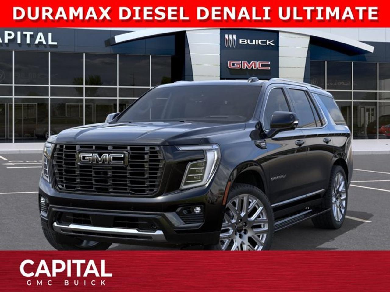 DONT MISS OUT on this Fully Loaded YUKON DENALI ULTIMATE DIESEL... It comes equipped with options like NIGHT VISION, Exclusive 24 Inch Wheels, Woodland Mahogany Interior, Massaging Seats, Bose Headrest Speaker System, Panoramic Sunroof, Power Assist Steps, Heated Steering, Heated and Cooled Seats, Air Suspension, Dual Display Rear Media Screens, 15 Inch heads-up display, Super Cruise Handsfree Driving, 360 CAM, Rear Streaming Mirror, AIR RIDE SUSPENSISON, MASSIVE 16.8 Inch Horizontal Touchscreen, Max Trailering Package and so much more.... Come and experience it for yourself at CAPITAL GMC BUICKAsk for the Internet Department for more information or book your test drive today!AMVIC Licensed Dealer - Licence Number B1044900