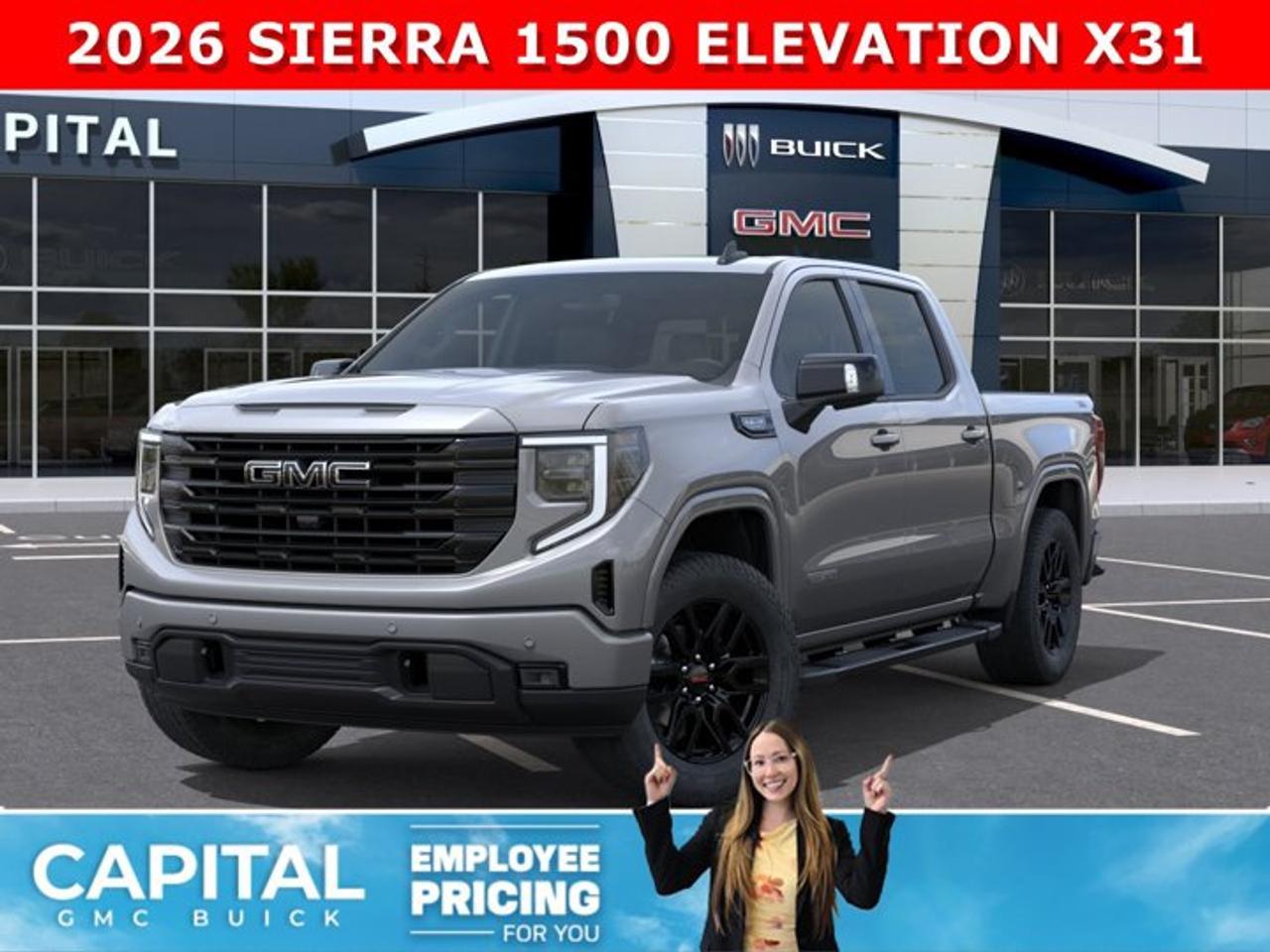 Take a look at this 2026 GMC SIERRA 1500 Elevation Premium Package... Fully equipped with Power Sunroof, BLACK PACKAGE, Heated Leather BUCKET Seats, X31 OFF-ROAD Package, body-color wheel arch moldings, ALL-WEATHER FLOOR MATS, Heated Steering, Adaptive Cruise Control, Dual Exhaust, 360 CAM, 6 Assist Steps, Black Emblems, MultiPro Tailgate, Integrated Brake Controller, Wireless Charger, Blind Zone monitoring, and so much more!Ask for the Internet Department for more information or book your test drive today!AMVIC Licensed Dealer - Licence Number B1044900