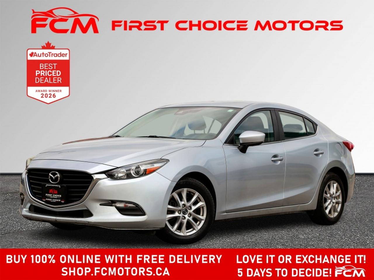 ** ** SPECIAL LIMITED TIME OFFER ** ** PURCHASE ANY VEHICLE THIS WEEK AND RECEIVE 4 BRAND-NEW ALL-SEASON TIRES AT NO ADDITIONAL COST!!! DON   T MISS THIS EXCLUSIVE CHANCE TO UPGRADE YOUR RIDE AND STAY PREPARED FOR ANY WEATHER!!! <br><br>EXCITING NEWS FROM FIRST CHOICE MOTORS! Our brand-new online showroom is now open to the public, bringing the ultimate car shopping experience right to your fingertips! Enjoy a 100% online car shopping experience, with over 500 certified vehicles in stock, comprehensive protection plans, and thousands of new auto parts & accessories available! Plus, for a limited time, were offering FREE deliveries across Ontario on all vehicle purchases! Dont miss out   visit Shop.fcmotors.ca to find and upgrade your perfect vehicle today!<br><br>Welcome to First Choice Motors, the largest car dealership in Toronto of pre-owned cars, SUVs, and vans priced between $5000-$15,000. With an impressive inventory of over 300 vehicles in stock, we are dedicated to providing our customers with a vast selection of affordable and reliable options. <br><br>Were thrilled to offer a used 2018 Mazda MAZDA3 GS Skyactiv, grey color with 161,000km (STK#10122) This vehicle was $13990 NOW ON SALE FOR $12990. It is equipped with the following features:<br>- Automatic Transmission<br>- Sunroof<br>- Heated seats<br>- Heated steering wheel<br>- Bluetooth<br>- Reverse camera<br>- Alloy wheels<br>- Power windows<br>- Power locks<br>- Power mirrors<br>- Air Conditioning<br><br>At First Choice Motors, we believe in providing quality vehicles that our customers can depend on. All our vehicles come with a 36-day guarantee on all safety related items. We also offer additional warranty options up to 5 years for our customers who want extra peace of mind.<br><br>Furthermore, all our vehicles are sold fully certified with brand new brakes rotors and pads, a fresh oil change, and brand new set of all-season tires installed & balanced. You can be confident that this car is in excellent condition and ready to hit the road.<br><br>At First Choice Motors, we believe that everyone deserves a chance to own a reliable and affordable vehicle. Thats why we offer financing options with low interest rates starting at 7.9% O.A.C. Were proud to approve all customers, including those with bad credit, no credit, students, and even 9 socials. Our finance team is dedicated to finding the best financing option for you and making the car buying process as smooth and stress-free as possible.<br><br>Our dealership is open 7 days a week to provide you with the best customer service possible. We carry the largest selection of used vehicles for sale under $9990 in all of Ontario. We stock over 300 cars, mostly Hyundai, Chevrolet, Mazda, Honda, Volkswagen, Toyota, Ford, Dodge, Kia, Mitsubishi, Acura, Lexus, and more. With our ongoing sale, you can find your dream car at a price you can afford. Come visit us today and experience why we are the best choice for your next used car purchase!<br><br>All prices include $22.00 OMVIC Fee.  Excludes, license plates, ownership registration and ONTARIO HST (13%)<br>*No Credit Card payments can be accepted for Vehicle Purchases*