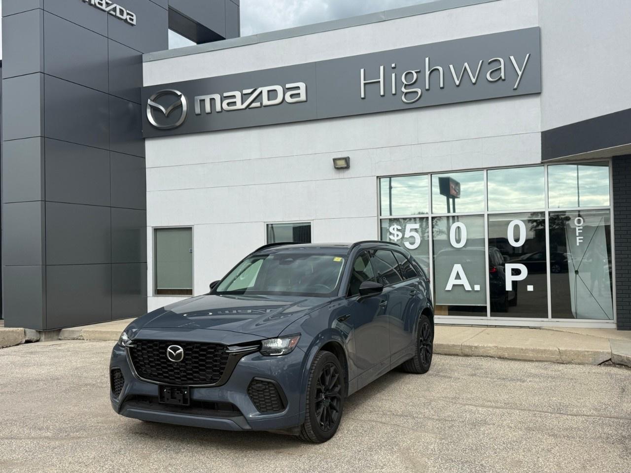 This 2025 Mazda CX-70 GT MHEV delivers sporty, near-luxury performance in a modern two-row package, combining a smooth 280-horsepower 3.3L turbocharged inline-six engine with a 48V M Hybrid Boost system and standard i-Activ AWD. The premium GT cabin wraps passengers in total comfort, featuring leather upholstery, a power panoramic moonroof, a 12-speaker Bose audio system, a head-up display, and a 360-degree view monitor. Come by Highway Mazda today!