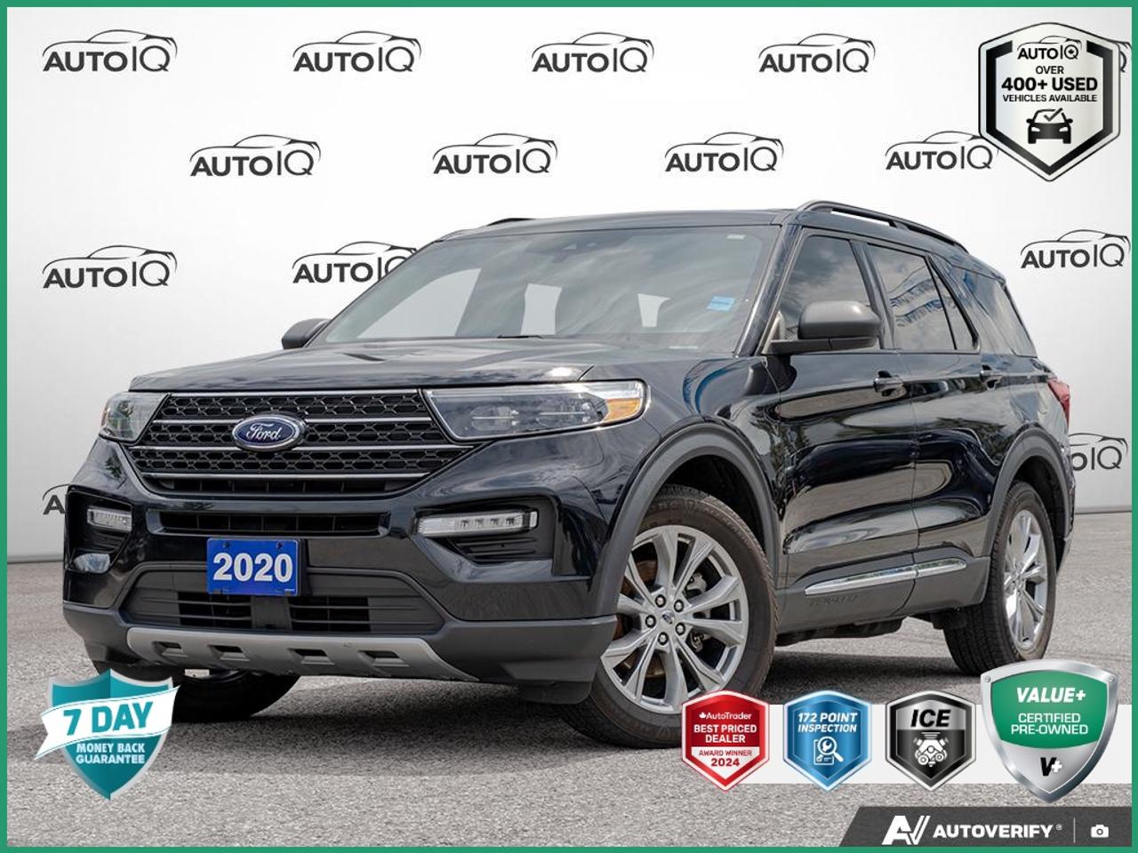 4WD, 3.58 Non-Limited Slip Rear Axle, 3rd row seats: bench, 4-Wheel Disc Brakes, 6 Speakers, ABS brakes, ActiveX Seating Material Captains Chairs, Air Conditioning, AM/FM radio: SiriusXM, AM/FM Stereo, Auto High-beam Headlights, Automatic temperature control, Block heater, Brake assist, Bumpers: body-colour, Delay-off headlights, Dual front impact airbags, Dual front side impact airbags, Electronic Stability Control, Emergency communication system: SYNC 3 911 Assist, Equipment Group 202A, Exterior Parking Camera Rear, Four wheel independent suspension, Front anti-roll bar, Front Bucket Seats, Front dual zone A/C, Front reading lights, Fully automatic headlights, Heated door mirrors, Illuminated entry, Knee airbag, Leather steering wheel, LED Fog Lamps, Low tire pressure warning, Occupant sensing airbag, Overhead airbag, Overhead console, Panic alarm, Passenger vanity mirror, Power door mirrors, Power driver seat, Power Liftgate, Power passenger seat, Power steering, Power windows, Rear air conditioning, Rear anti-roll bar, Rear reading lights, Rear window defroster, Rear window wiper, Remote keyless entry, Remote Start System, Roof rack: rails only, Security system, Speed control, Speed-sensing steering, Speed-Sensitive Wipers, Split folding rear seat, Spoiler, Steering wheel mounted audio controls, SYNC 3 Communications & Entertainment System, SYNC 3/Apple CarPlay/Android Auto, Tachometer, Telescoping steering wheel, Tilt steering wheel, Traction control, Trip computer, Unique Cloth Captains Chairs, Variably intermittent wipers, Wheels: 18 5 Spoke Sparkle Silver-Painted.<br><br>Black<br>2020 Ford Explorer XLT<br>4D Sport Utility<br>2.3L I4 EcoBoost 10-Speed Automatic<br>4WD<br><br>Awards:<br>  * 2020 KBB.com 10 Favorite New-for-2020 Cars   * 2020 KBB.com 10 Best SUVs Worth Waiting For<p> </p>

<h4>VALUE+ CERTIFIED PRE-OWNED VEHICLE</h4>

<p>
- 36-point Provincial Safety Inspection<br>
- 172-point inspection combined mechanical, aesthetic, functional inspection including a vehicle report card<br>
- Warranty: 30 Days or 1500 KMS on mechanical safety-related items and extended plans are available<br>
- Complimentary CARFAX Vehicle History Report<br>
- 2X Provincial safety standard for tire tread depth<br>
- 2X Provincial safety standard for brake pad thickness<br>
- 7 Day Money Back Guarantee*<br>
- Market Value Report provided<br>
- Complimentary 3 months SIRIUS XM satellite radio subscription on equipped vehicles<br>
- Complimentary wash and vacuum<br>
- Vehicle scanned for open recall notifications from manufacturer
</p>

<p>SPECIAL NOTE: This vehicle is reserved for AutoIQs retail customers only. Please, No dealer calls. Errors & omissions excepted.</p>

<p>*As-traded, specialty or high-performance vehicles are excluded from the 7-Day Money Back Guarantee Program (including, but not limited to Ford Shelby, Ford mustang GT, Ford Raptor, Chevrolet Corvette, Camaro 2SS, Camaro ZL1, V-Series Cadillac, Dodge/Jeep SRT, Hyundai N Line, all electric models)</p>