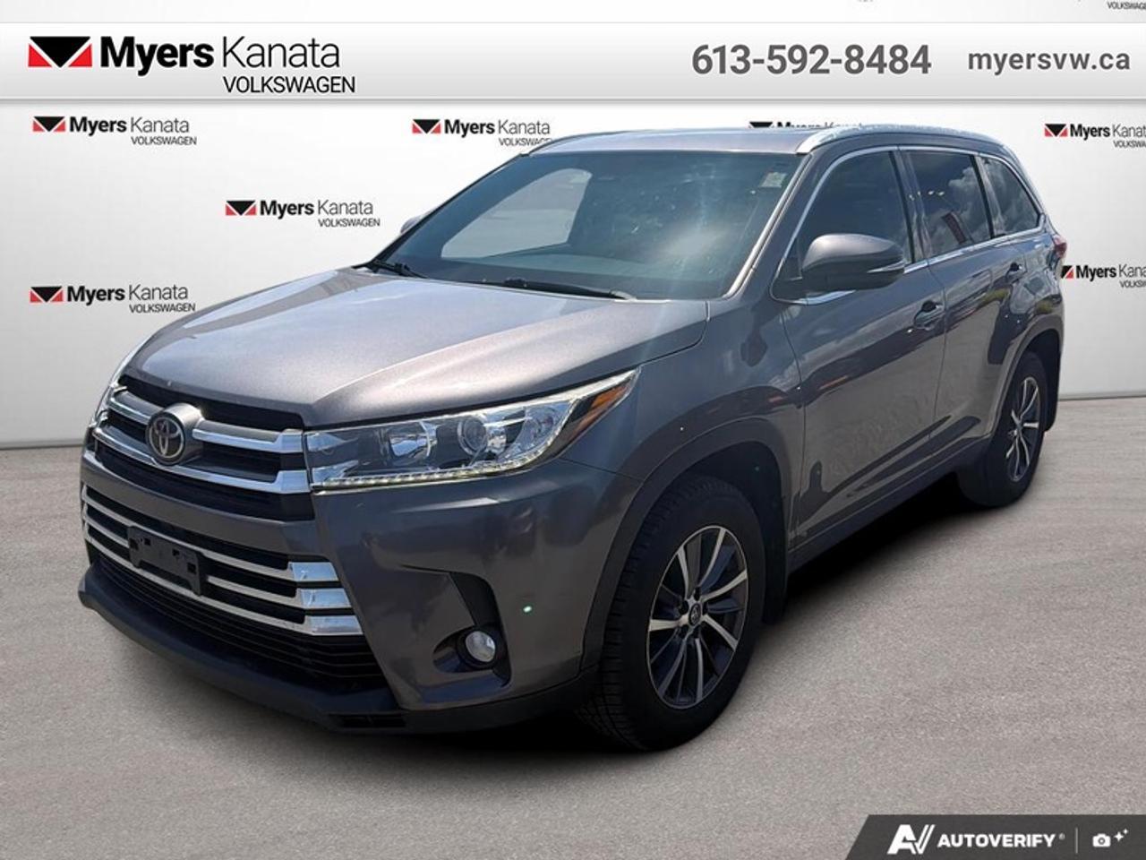 <b>Navigation,  Sunroof,  Heated Seats,  Power Tailgate,  Rear View Camera!</b><br> <br>  Compare at $29815 - Our Price is just $28947! <br> <br>The Toyota Highlander is a comfortable and competent SUV with plenty of room for passengers and cargo. This 2017 Toyota Highlander is fresh on our lot in Kanata.<br> <br>Space, safety, and style. These are the things you expect from a mid-size SUV and the 2017 Toyota Highlander delivers. It has interior comfort to get the whole family where they need to go with a smooth, enjoyable ride for everyone. Its even fun for the driver with responsive performance and modern technology at your fingertips. The competition doesnt compare to the Highlander.<br> <br>This SUV has 108,878 km. Its nice in colour and is completely accident free based on the <a href=https://vhr.carfax.ca/?id=I4nyPUS3bkxpKZo9LdNYpeY+rm4XoE2N target=_blank>CARFAX Report</a>. It has an Automatic transmission and is powered by a 295HP 3.5L V6 Cylinder Engine. <br> <br> Our Highlanders trim level is XLE. Travel in style with the whole family in the accommodating and comfortable 2017 Toyota Highlander XLE. With an abundance of cabin room and numerous premium options this Highlander will not disappoint. Features include automatic full time all wheel drive, hill descent control, hill hold control, brake assist, electronic speed sensing steering, 1st row power sunroof with sunshade, heated side mirrors with turn signal indicators, power door and tailgate locks, power tailgate, fog lamps, heated front bucket seats, an 8 inch display mated to a Bluetooth capable audio system, multiple USB charging ports, Sirius XM satellite radio, remote keyless entry, power front and rear windows, garage door transmitter, dual zone automatic air conditioning, distance pacing cruise control, a back up camera, forward collision warning system, blind spot sensor with monitor, lane departure alert, lane departure warning, low tire pressure warning and much more. This vehicle has been upgraded with the following features: Navigation, Sunroof, Heated Seats, Power Tailgate, Rear View Camera, Bluetooth, Blind Spot Detection.<br> <br>To apply right now for financing use this link: <a href=https://www.myersvw.ca/financing-request/ target=_blank>https://www.myersvw.ca/financing-request/</a><br> <br/><br>Backed by Myers Exclusive NO Charge Engine/Transmission for life program lends itself for your peace of mind and you can buy with confidence. Call one of our experienced Sales Representatives today and book your very own test drive! Why buy from us? Move with the Myers Automotive Group since 1942! We take all trade-ins - Appraisers on site - Full safety inspection including e-testing and professional detailing prior delivery! <br><br>*LIFETIME ENGINE TRANSMISSION WARRANTY NOT AVAILABLE ON VEHICLES MARKED AS-IS, VEHICLES WITH KMS EXCEEDING 140,000KM, VEHICLES 8 YEARS & OLDER, OR HIGHLINE BRAND VEHICLES (eg.BMW, INFINITI, CADILLAC, LEXUS...). FINANCING OPTIONS NOT AVAILABLE ON VEHICLES MARKED AS-IS OR AS-TRADED.<br> Come by and check out our fleet of 40+ used cars and trucks and 140+ new cars and trucks for sale in Kanata.  o~o