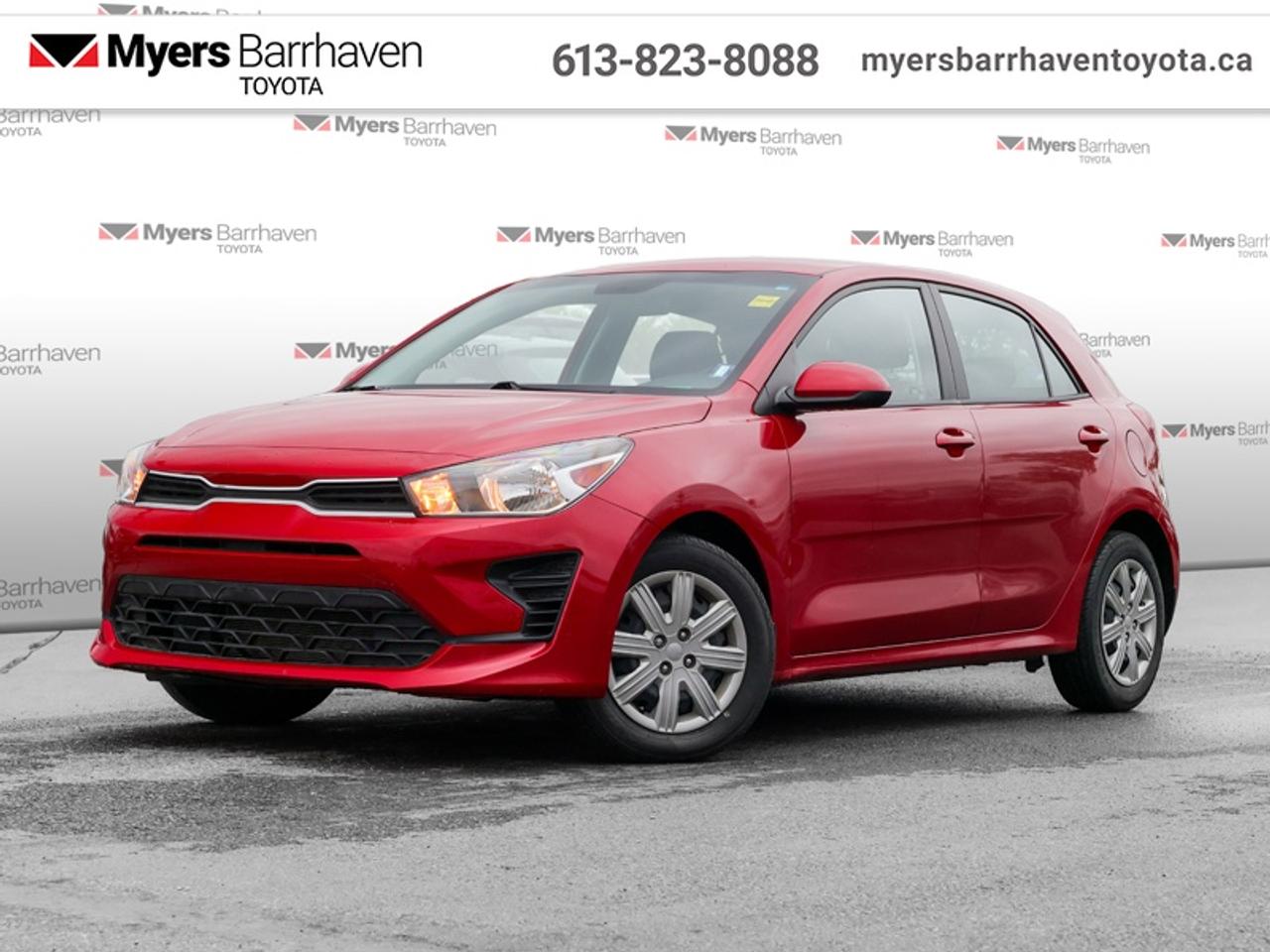 <b>Sunroof,  Heated Steering Wheel,  Blind Spot Detection,  Heated Seats,  Apple CarPlay!</b><br> <br>  Compare at $19654 - Our Live Market Price is just $18898! <br> <br>Step into your comfort zone in this exciting and feature rich Rio 5. This 2023 Kia Rio 5-door is fresh on our lot in Ottawa.<br> <br>Smoothly zip through day in this fun, versatile, and adaptable Rio5, a versatile compact hatchback. Stuffed with a surprising amount of tech, this Rio 5 often feels like more than just a compact hatchback, seamlessly helping you with your agenda in a confident and cool way. For an easy and convenient hatch that always has your back, this Rio 5 is an easy choice.<br> <br>This hatchback has 78,329 km. Its Red in colour. It has an Automatic transmission and is powered by a 120HP 1.6L 4 Cylinder Engine. <br> <br> Our Rio 5-doors trim level is LX Premium. Upping the ante, this Rio5 LX adds an express open/close glass sunroof, a heated steering wheel and blind spot detection, in addition to heated front seats, power rear windows, 60-40 folding bench rear seats, front and rear cupholders, and an 8-inch infotainment screen with wireless Apple CarPlay and Android Auto, with a 6-speaker audio system and steering wheel audio controls. Other standard features also include proximity keyless entry, key fob rear cargo access, a rearview camera, and even more. This vehicle has been upgraded with the following features: Sunroof, Heated Steering Wheel, Blind Spot Detection, Heated Seats, Apple CarPlay, Android Auto, Proximity Key.<br> <br>To apply right now for financing use this link: <a href=https://www.myersbarrhaventoyota.ca/quick-approval/ target=_blank>https://www.myersbarrhaventoyota.ca/quick-approval/</a><br> <br/>Buy this vehicle now for the lowest bi-weekly payment of <b>$135.72</b> with $0 down for 84 months @ 7.99% APR O.A.C. ( Plus applicable taxes - Plus applicable fees ). See dealer for details. <br><br>At Myers Barrhaven Toyota we pride ourselves in offering highly desirable pre-owned vehicles. We truly hand pick all our vehicles to offer only the best vehicles to our customers. No two used cars are alike, this is why we have our trained Toyota technicians highly scrutinize all our trade ins and purchases to ensure we can put the Myers seal of approval. Every year we evaluate 1000s of vehicles and only 10-15% meet the Myers Barrhaven Toyota standards. At the end of the day we have mutual interest in selling only the best as we back all our pre-owned vehicles with the Myers *LIFETIME ENGINE TRANSMISSION warranty. Thats right *LIFETIME ENGINE TRANSMISSION warranty, were in this together! If we dont have what youre looking for not to worry, our experienced buyer can help you find the car of your dreams! Ever heard of getting top dollar for your trade but not really sure if you were? Here we leave nothing to chance, every trade-in we appraise goes up onto a live online auction and we get buyers coast to coast and in the USA trying to bid for your trade. This means we simultaneously expose your car to 1000s of buyers to get you top trade in value. <br>We service all makes and models in our new state of the art facility where you can enjoy the convenience of our on-site restaurant, shuttle van, free Wi-Fi, Enterprise Rent-A-Car, on-site tire storage, and complimentary drinks. Come see why many Toyota owners are making the switch to Myers Barrhaven Toyota. <br>*LIFETIME ENGINE TRANSMISSION WARRANTY NOT AVAILABLE FOR VEHICLES WITH KMS EXCEEDING 140,000KM, VEHICLES 8 YEARS & OLDER, HIGHLINE BRAND VEHICLES (e.g., BMW, INFINITI, CADILLAC, LEXUS), AND QUEBEC RESIDENTS.<br> Come by and check out our fleet of 80+ used cars and trucks and 20+ new cars and trucks for sale in Ottawa.  o~o