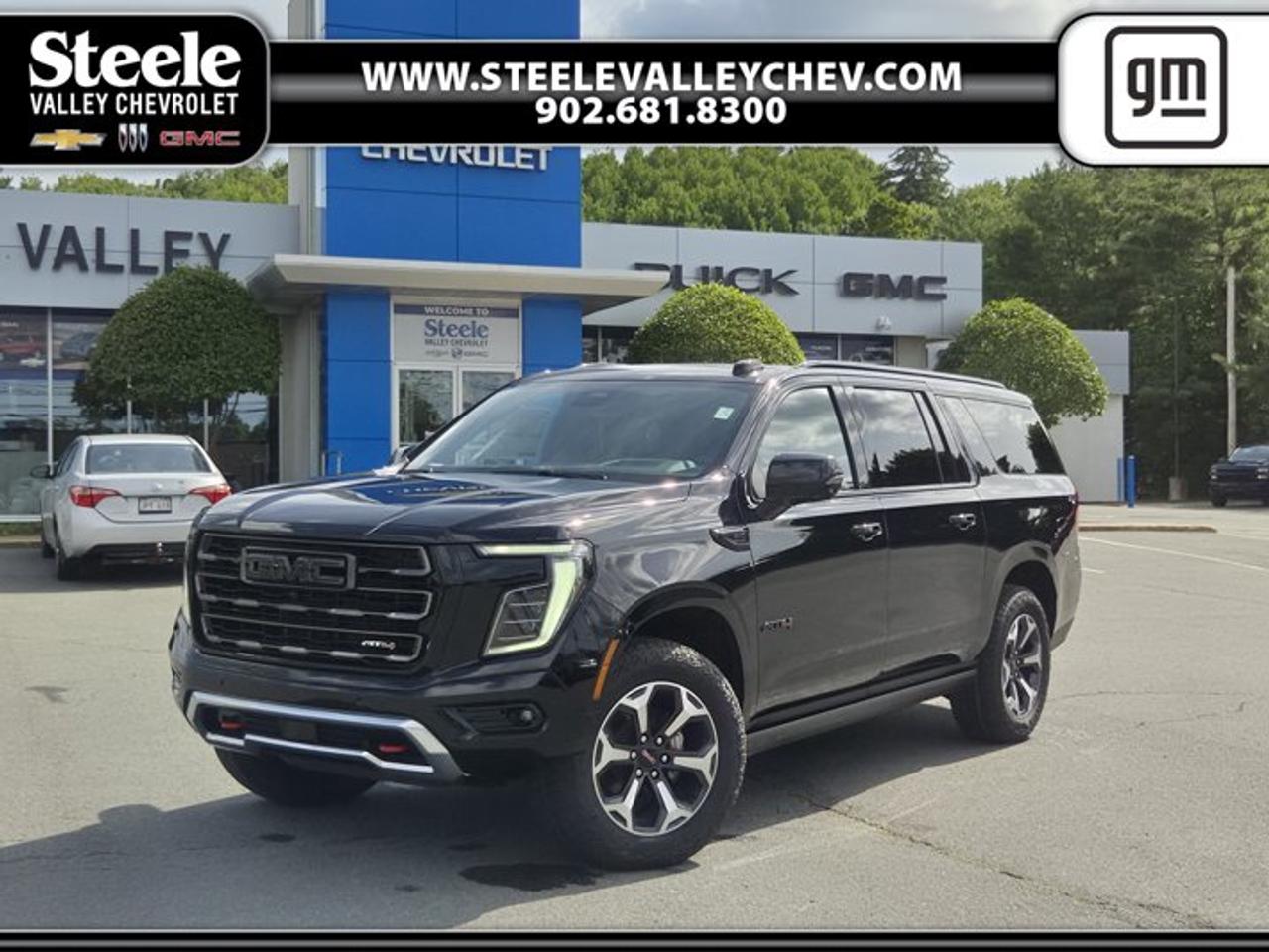 TRANSMISSION, 10-SPEED AUTOMATIC electronically controlled with overdrive, includes Traction Select System including tow/haul (STD), LPO, BLACK NAMEPLATES (dealer-installed), ENGINE, 6.2L ECOTEC3 V8 with Dynamic Fuel Management, Direct Injection and Variable Valve Timing, includes aluminum block construction (420 hp [313 kW] @ 5600 rpm, 460 lb-ft of torque [624 Nm] @ 4100 rpm) (STD), 3 YEARS SIRIUSXM SiriusXM Extended Service subscription will stop at the end of the applicable subscription period unless you decide to continue service. Plan is non-transferable and non-refundable. Service subject to the SiriusXM Customer Agreement and Privacy Policy, visit siriusxm.ca/terms to see complete terms and how to cancel which includes online methods or calling 1-888-539-7474. Some services, content and features are subject to device capabilities, an active data connection enabled in the vehicle and location availability. All fees, content and features are subject to change. Content varies by subscription plan. SiriusXM and related logos are trademarks of Sirius XM Radio Inc. and its respective subsidiaries.), Wireless Phone Charging, for portable devices, Wireless Apple CarPlay/Wireless Android Auto, Wipers, front intermittent, Rainsense, Wiper, rear intermittent, Windows, power, rear with Express-Down, Window, power with front passenger Express-Up/Down. This GMC Yukon XL has a powerful Gas V8 6.2L/ engine powering this Automatic transmission.*These Packages Will Make Your GMC Yukon XL AT4 Ultimate The Envy of Your Friends *Window, power with driver Express-Up/Down, Wi-Fi Hotspot capable (Terms and limitations apply. See onstar.ca or dealer for details.), Wheel, full-size spare, 17 (43.2 cm) steel, Warning tones headlamp on, driver and right-front passenger seat belt unfasten and turn signal on, Visors, driver and front passenger illuminated vanity mirrors, USB ports, 2 type-C, charge-only, located in third row, USB ports, 2 type-A and C, charge and data, located on front console, Universal Home Remote includes garage door opener, programmable, Transfer case, active, 2-speed electronic Autotrac with rotary controls, includes neutral position for dinghy towing, Trailering equipment, heavy-duty includes trailering hitch platform, 7-wire harness with independent fused trailering circuits mated to a 7-way connector and 2 trailering receiver, Trailer sway control, Trailer brake controller, integrated, Traffic Sign Recognition, Tires, 275/60R20SL all-terrain, blackwall, Tire, spare P265/70R17 all-season, blackwall, Tire Pressure Monitoring System, auto learn includes Tire Fill Alert (does not apply to spare tire), Tire carrier, lockable outside spare winch-type mounted under frame at rear, Theft-deterrent system, electrical, unauthorized entry, Theft-deterrent alarm system, content theft alarm self-powered horn, Teen Driver a configurable feature that lets you activate customizable vehicle settings associated with a key fob, to help encourage safe driving behaviour. It can limit certain available vehicle features, and it prevents certain safety systems from being turned off. An in-vehicle report card gives you information on driving habits and helps you to continue to coach your new driver.* Stop By Today *A short visit to Steele Valley Chevrolet Buick GMC Cadillac located at 9184 Commercial Street, New Minas, NS, NS B4N3V9 can get you a reliable Yukon XL today!*Disclaimer*Please verify all information with a Steele Valley representative.