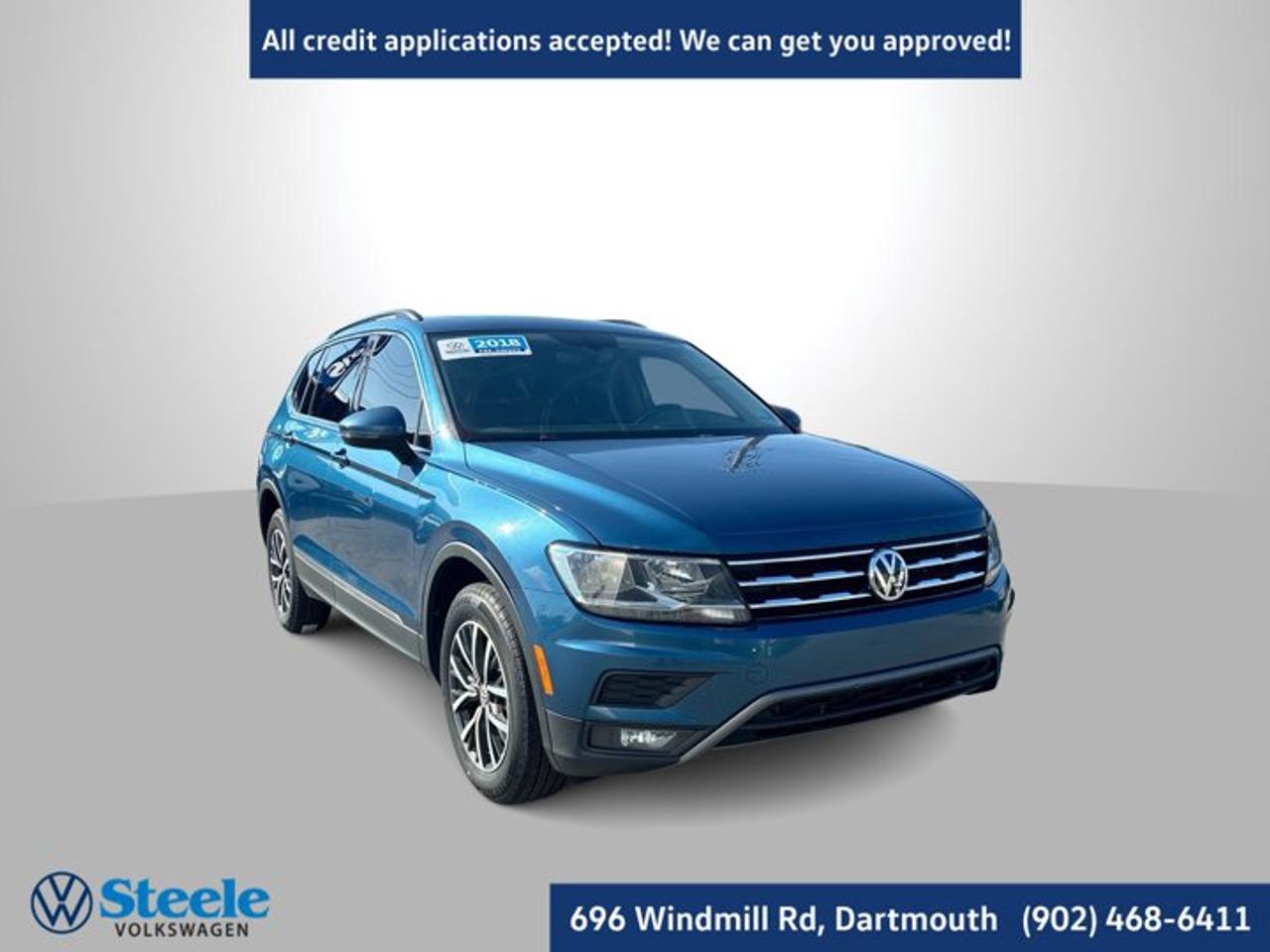 Recent Arrival!2018 Volkswagen Tiguan Comfortline 4Motion 4D Sport Utility Blue AWD 8-Speed Automatic with Tiptronic 2.0L TSIAt Steele Volkswagen, we have financing options available for all credit situations!, AWD.This 2018 Volkswagen Tiguan Comfortline will not last long!! Call Now to reserve your Test Drive appointment!! 1-902-468-6411 or chat with us online at www.steelevw.ca.Steele Auto Group is the most diversified group of automobile dealerships in Atlantic Canada, with 40 dealerships selling 27 brands and an employee base of over 1000. Sales are up by double digits over last year and the plan going forward is to expand further into Atlantic Canada.Awards:* 2018 KBB.com 10 Best SUVs Under $25,000