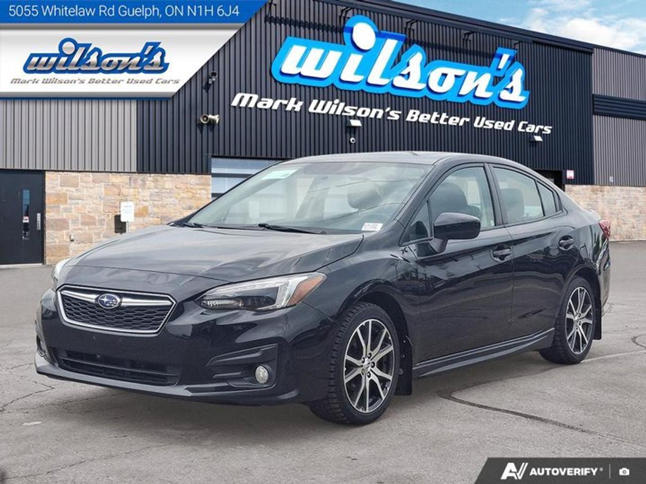 Check out this certified 2019 Subaru Impreza Sport AWD | 5-Speed Manual | Sunroof | Heated Seats | Alloy Wheels | Cruise Control |. Its Manual transmission and 2.0 L engine will keep you going. This Subaru Impreza has the following options: Sunroof, Air Conditioning, Heated Seats, Tilt Steering Wheel, Steering Radio Controls, Power Windows, Power Locks, Cruise Control, Traction Control, and Power Mirrors. Stop by and visit us at Mark Wilsons Better Used Cars, 5055 Whitelaw Road, Guelph, ON N1H 6J4.MASSIVE SELECTION: 500+ vehicles in ONE LOCATION, all Live Market Priced for the best value!STRAIGHTFORWARD & TRANSPARENT PRICING: Our Advertised Price INCLUDES:Safety Certification! (No separate certification fee upcharge).FREE Carfax History Report!NO upcharge for paying cash!CONFIDENCE & PEACE OF MIND: 30-Day/3,000 km Warranty INCLUDED! Plus a 5-Day Exchange Privilege!*EASY FINANCING: Better-than-bank rates, $0 Down, and 3 Months No Payments available OAC. BAD CREDIT APPROVED HERE!WE BUY CARS: Get Top Dollar for your trade, or sell us your vehicle for CASH even if you dont buy ours!www.shopwilsons.comAn Honest, Transparent Buying Experience. Trusted in business since 1961!(Cash Prices Exclude HST and Licensing Fees only.)
