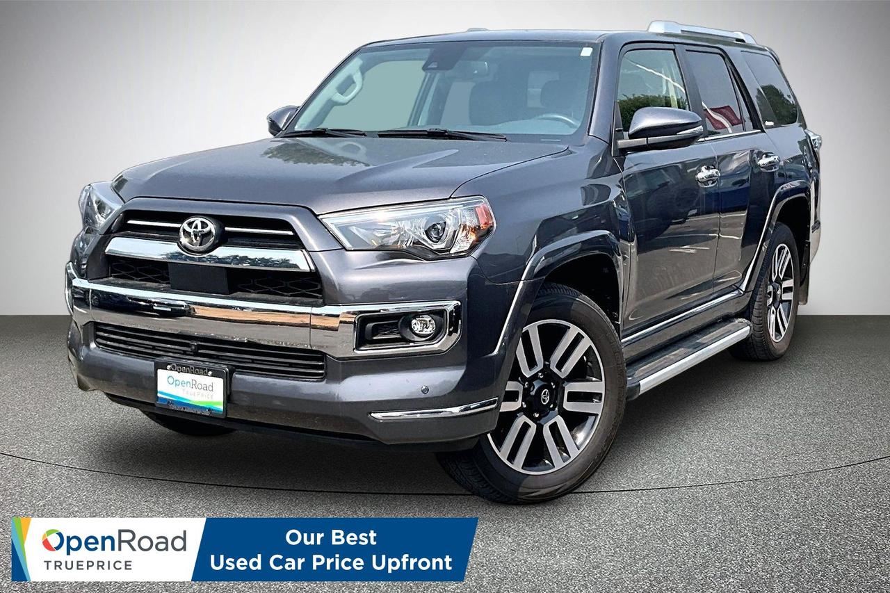 Limited Edition! Conquer any road with confidence in this 2022 Toyota 4Runner Limited. Built for adventure and premium comfort, the Limited trim includes leather seating, heated and ventilated front seats, heated rear seats, heated steering wheel, power moonroof, JBL premium audio, navigation, 8 inch touchscreen with Apple CarPlay and Android Auto, 360 degree camera, and Toyota Safety Sense P. Legendary capability meets refined style in this impressive SUV. Come take it for a test drive today! Drive away with confidence from OpenRoad Toyota Abbotsford! Get our TruePrice upfront with no haggling and no hassle. Every OpenRoad Certified vehicle is fully inspected and backed by a Carfax history report. Visit us today at 30210 Automall Drive in Abbotsford or call now to book your test drive and get behind the wheel!  List Price subject to $595 Documentation Fee, $499 Lease/Finance Fee, and applicable taxes. VSA Dealer #40643