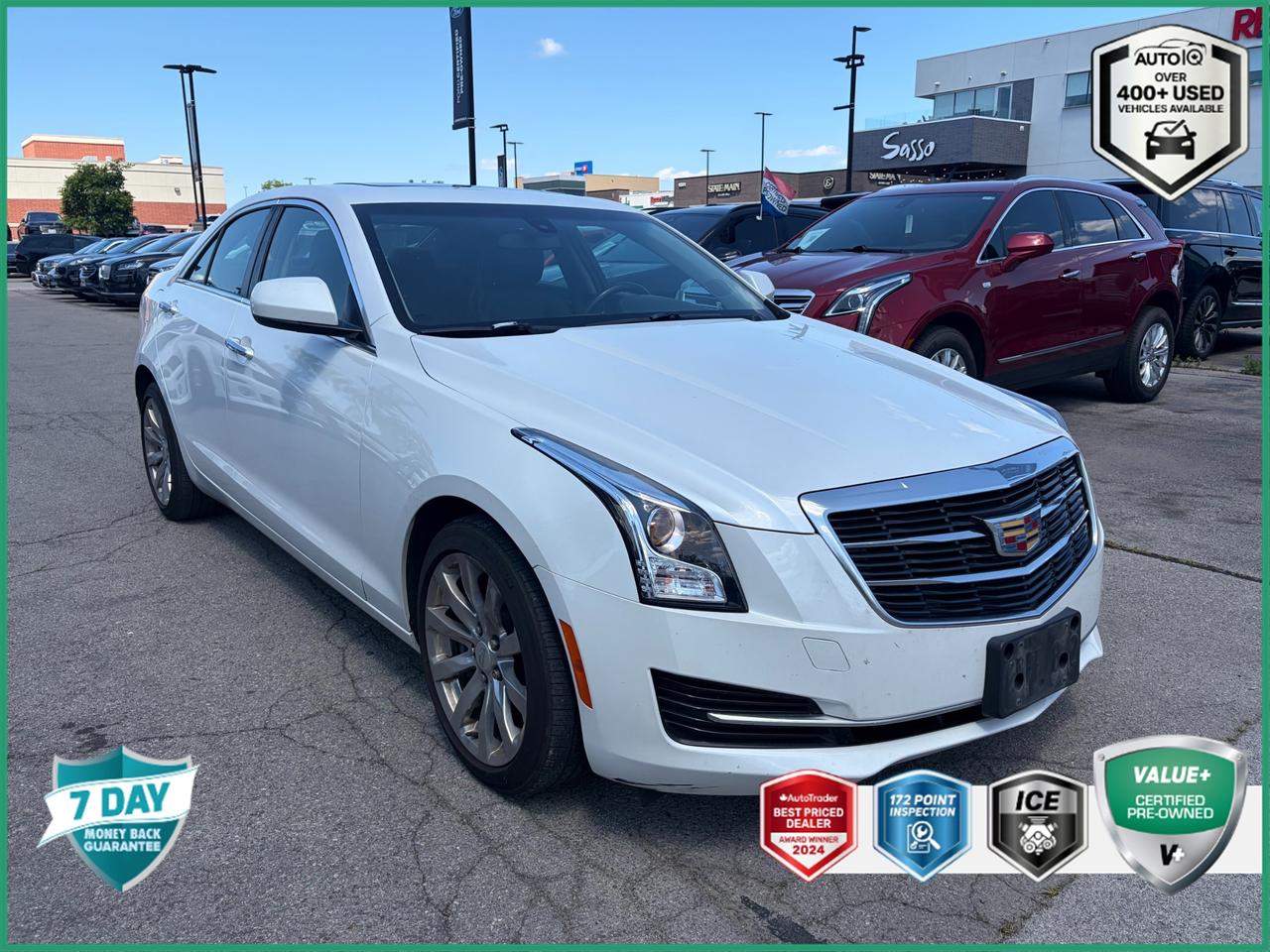 Recent Arrival!<br>Odometer is 21186 kilometers below market average!<br><br><br>Crystal White<br>2017 Cadillac ATS 2.0L Turbo Moonroof | Sunroof | 1 Owner 4D Sedan<br>2.0L Turbo I4 DI DOHC VVT 8-Speed Automatic<br>AWD<br><br>Certification Program Details:<br><br>VALUE+ CERTIFIED PRE-OWNED VEHICLE<br><br>36-point Provincial Safety Inspection<br>172-point inspection combined mechanical, aesthetic, functional inspection including a vehicle report card<br>Warranty: 30 Days or 1500 KMS on mechanical safety-related items and extended plans are available<br>Complimentary CARFAX Vehicle History Report<br>2X Provincial safety standard for tire tread depth<br>2X Provincial safety standard for brake pad thickness<br>7 Day Money Back Guarantee*<br>Market Value Report provided<br>Complimentary 3 months SIRIUS XM satellite radio subscription on equipped vehicles<br>Complimentary wash and vacuum<br>Vehicle scanned for open recall notifications from manufacturer<p> </p>

<h4>VALUE+ CERTIFIED PRE-OWNED VEHICLE</h4>

<p>
- 36-point Provincial Safety Inspection<br>
- 172-point inspection combined mechanical, aesthetic, functional inspection including a vehicle report card<br>
- Warranty: 30 Days or 1500 KMS on mechanical safety-related items and extended plans are available<br>
- Complimentary CARFAX Vehicle History Report<br>
- 2X Provincial safety standard for tire tread depth<br>
- 2X Provincial safety standard for brake pad thickness<br>
- 7 Day Money Back Guarantee*<br>
- Market Value Report provided<br>
- Complimentary 3 months SIRIUS XM satellite radio subscription on equipped vehicles<br>
- Complimentary wash and vacuum<br>
- Vehicle scanned for open recall notifications from manufacturer
</p>

<p>SPECIAL NOTE: This vehicle is reserved for AutoIQs retail customers only. Please, No dealer calls. Errors & omissions excepted.</p>

<p>*As-traded, specialty or high-performance vehicles are excluded from the 7-Day Money Back Guarantee Program (including, but not limited to Ford Shelby, Ford mustang GT, Ford Raptor, Chevrolet Corvette, Camaro 2SS, Camaro ZL1, V-Series Cadillac, Dodge/Jeep SRT, Hyundai N Line, all electric models)</p>