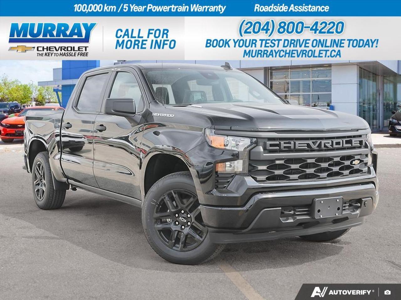 * AUTO-LOCKING REAR DIFFERENTIAL * * ENGINE BLOCK HEATER * * TRAILER BRAKE CONTROLLER INTEGRATED *  Experience unmatched power and performance with the 2026 Chevrolet Silverado 1500 Custom Crew Cab Pickup, available in the vibrant city of Winnipeg. This commanding truck is equipped with a robust Turbocharged Gas I4 2.7L/166 engine, delivering 310 hp and a remarkable 430 lb-ft of torque, ensuring you have the power you need for any job or adventure. The engines performance is seamlessly complemented by the 8-speed automatic transmission, which includes overdrive, tow/haul mode, and both Cruise Grade and Powertrain Grade Braking, offering you superior control and efficiency.  Stay ready for any climate with the convenience of an engine block heater, perfect for those chilly Winnipeg mornings. The Silverado is designed to handle heavy-duty tasks with ease, thanks to the integrated trailer brake controller, providing you with confidence while towing. Additionally, the auto-locking rear differential enhances traction and stability on rough terrains, making your drive smoother and safer.  With a sleek exterior featuring 20 high gloss black painted aluminum wheels and a durable Chevytec spray-on bedliner, this Silverado is as stylish as it is functional. Enhance your driving experience with modern conveniences such as Bluetooth connectivity, remote engine start, and a comprehensive suite of safety features including lane keeping assist, front collision mitigation, and a back-up camera. This truck is built to exceed your expectations and redefine your journeys. Visit Murray Chevrolet Winnipeg to explore this new standard in driving excellence.   Dealer Permit #1740
